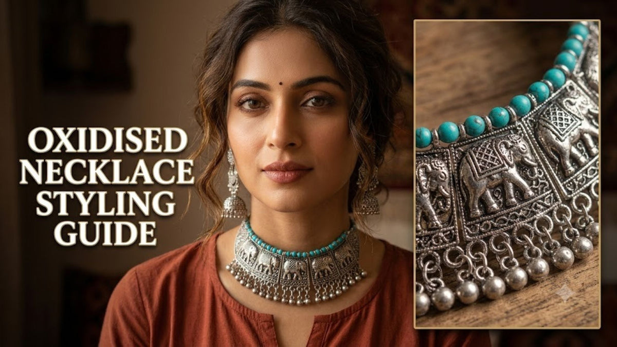 Oxidised necklace designs for women by Jeys Jewels, perfect for traditional, boho, and Indo-Western outfits.