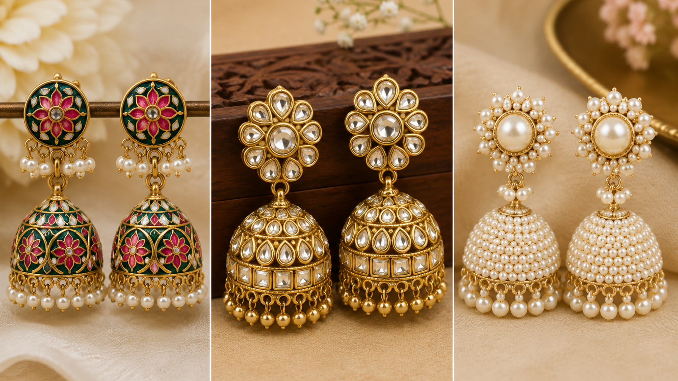 Meenakari, Kundan, and Pearl-Studded Jhumka Sets You Will Love !