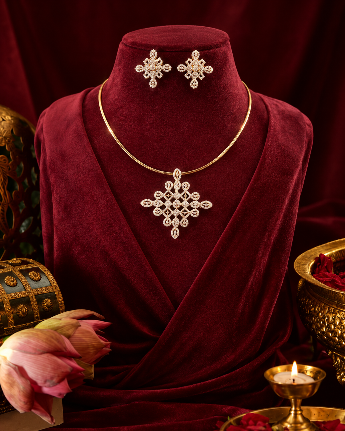 Kolam Hasli Necklace Set | Running dollar|Elegant Traditional South Indian Jewellery-