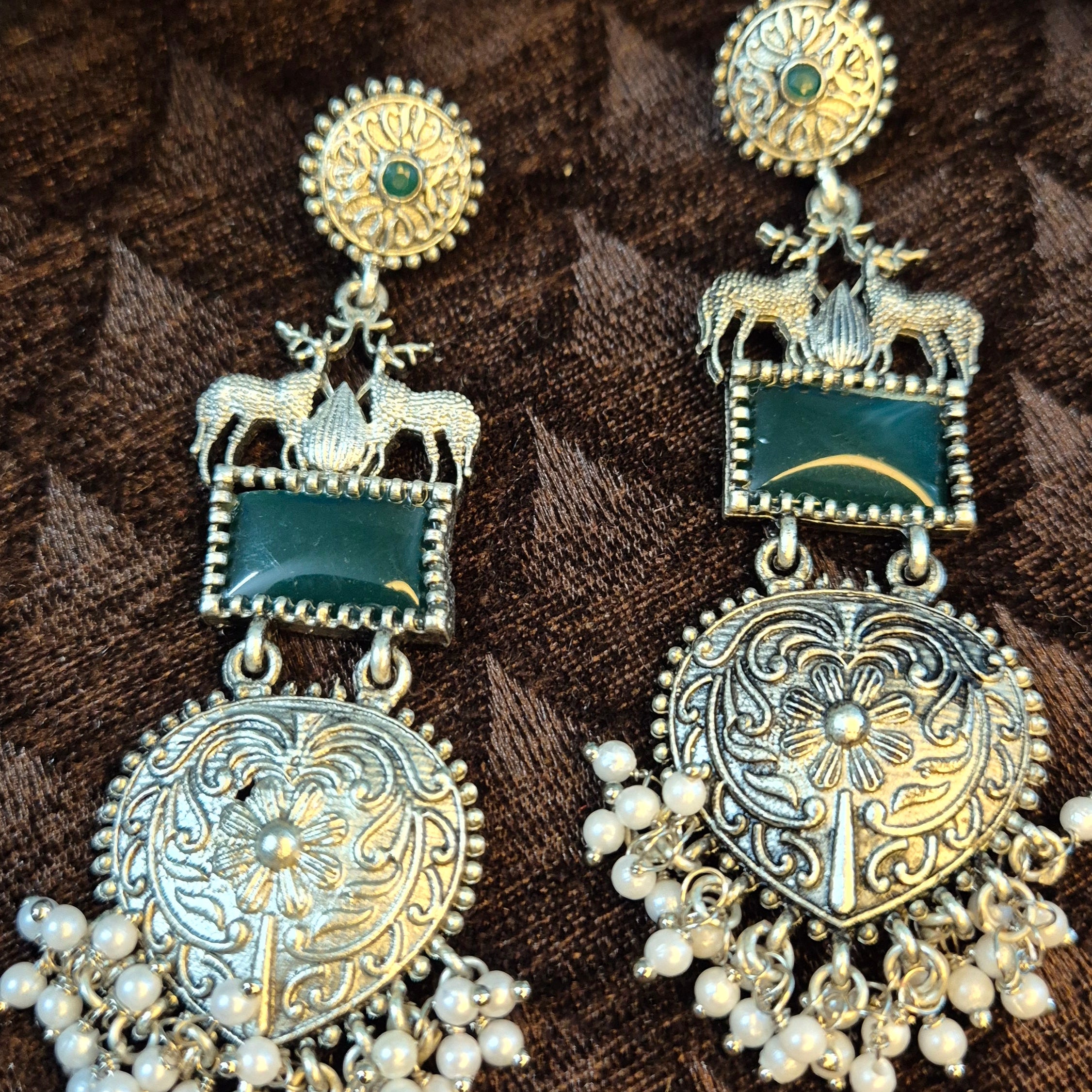 Antique Oxidised Deer Motif Jhumka Earring