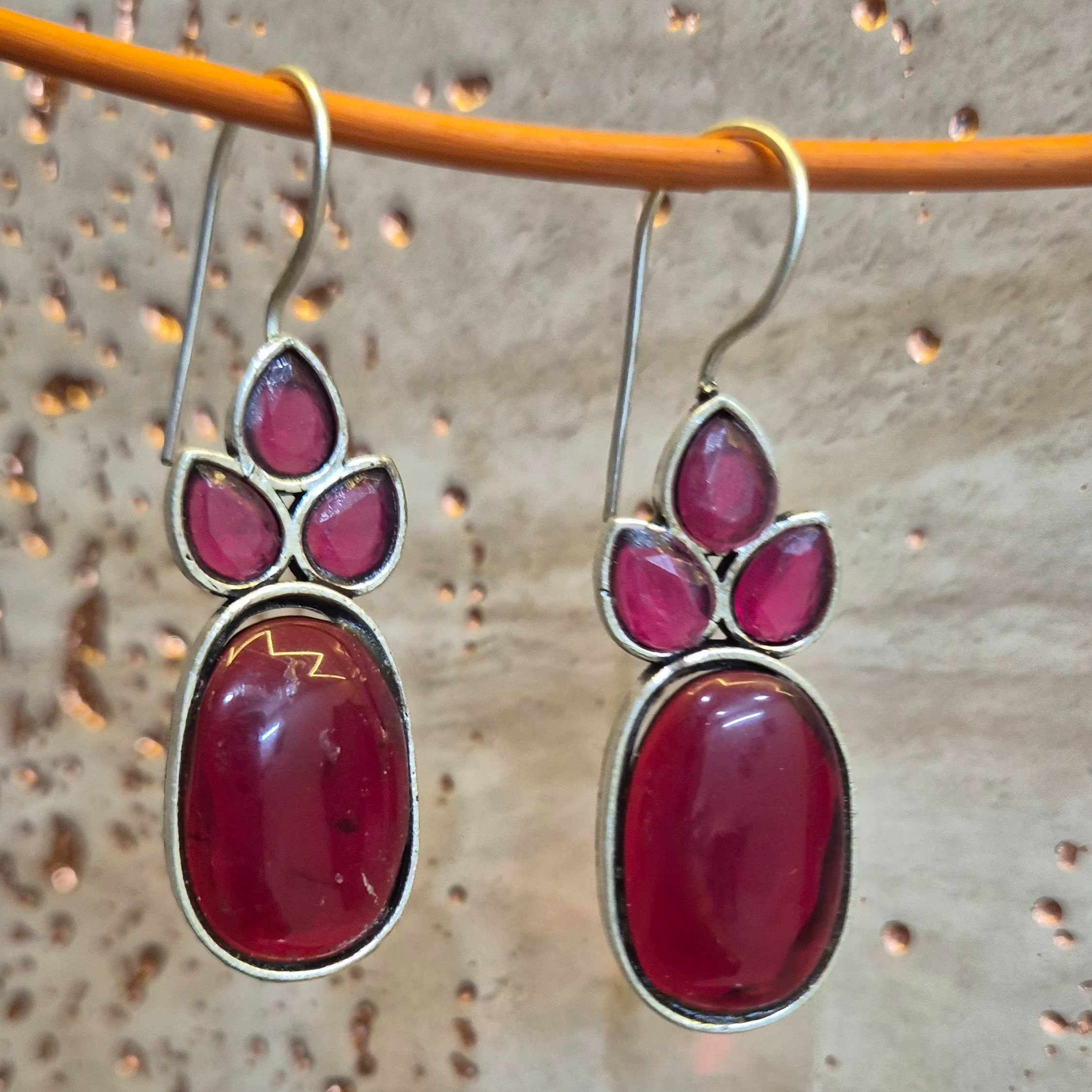 Hook drop danglers in Red monalisa stone