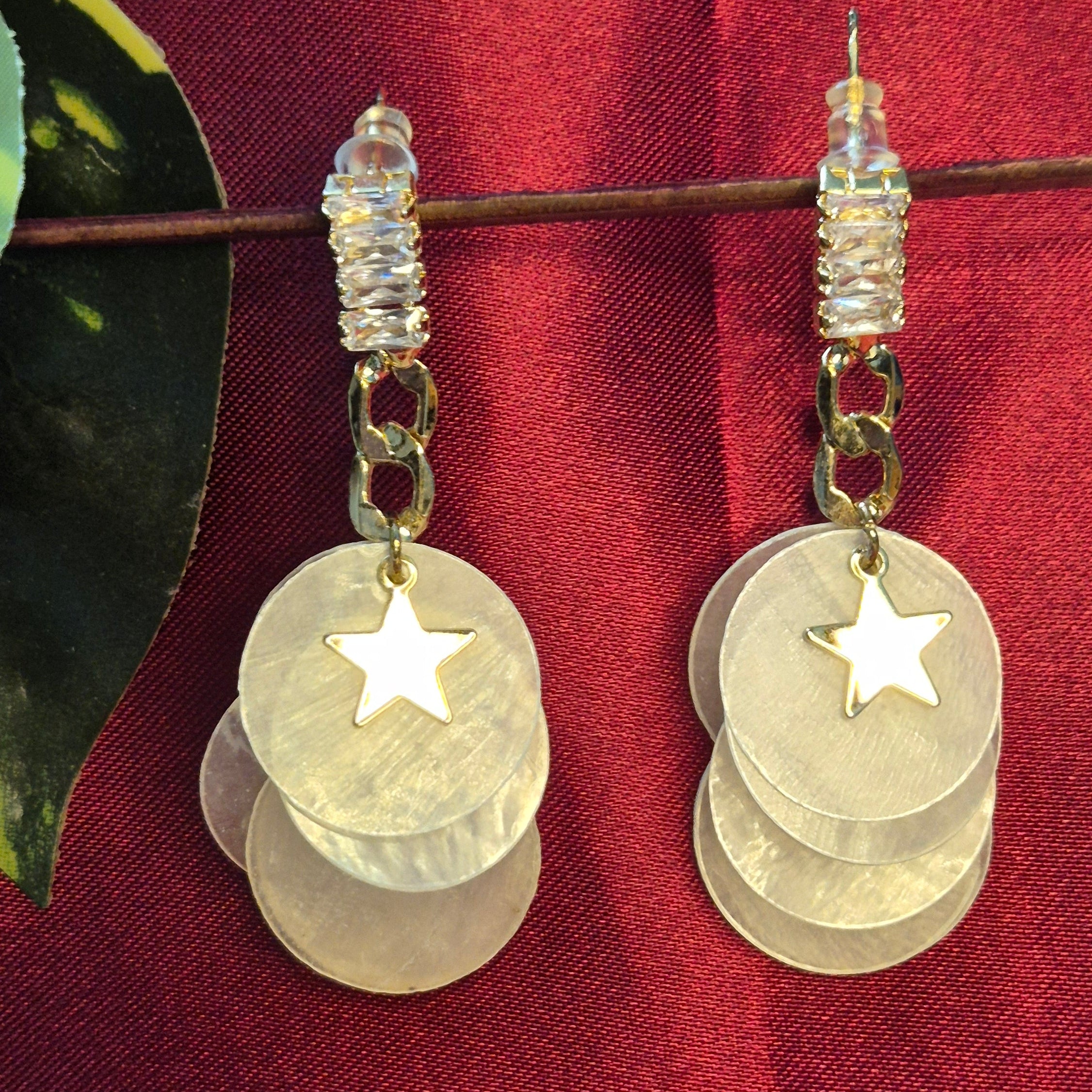 Trendy Star Charm Dangling  Earrings with Layered Discs  Party Statement Jewelry