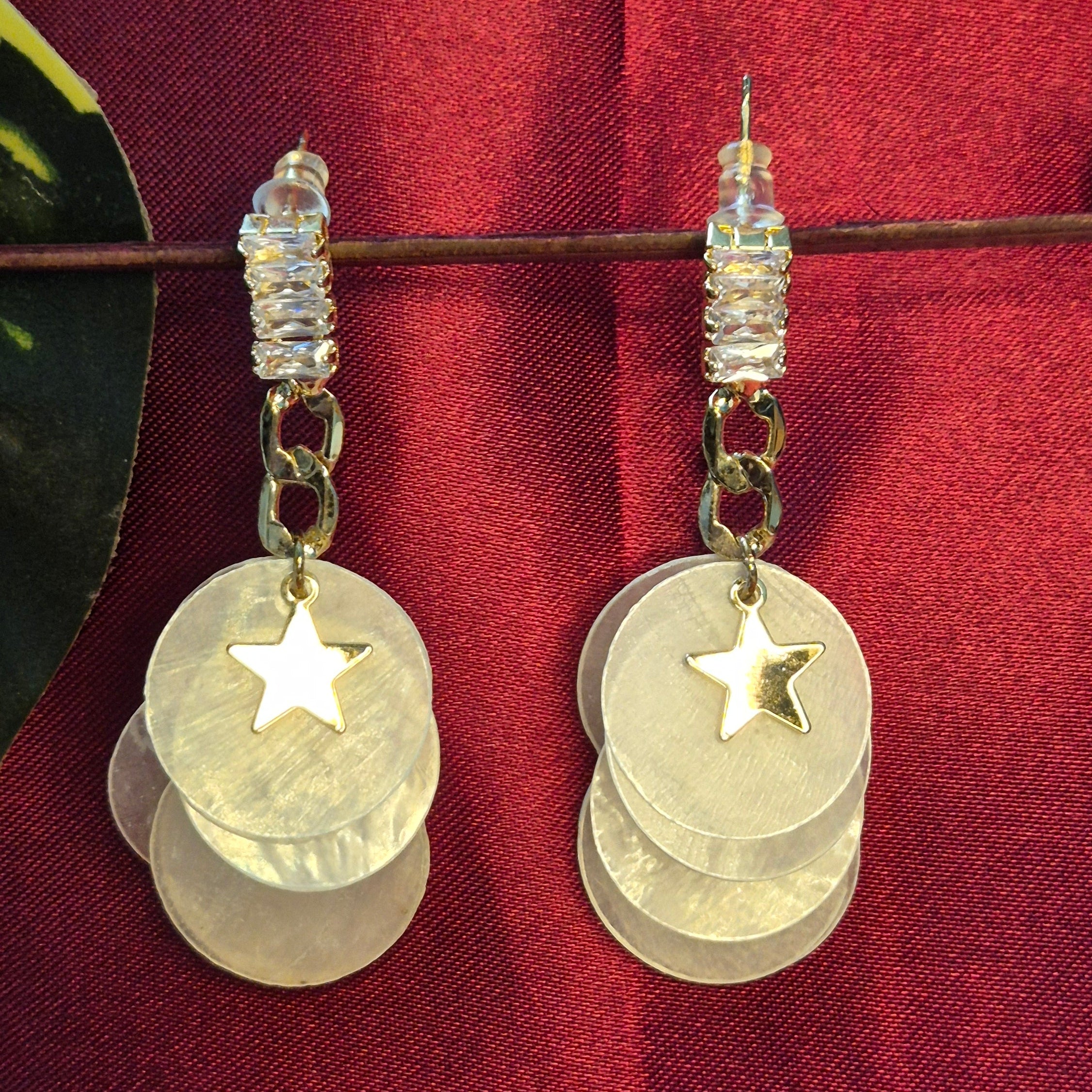 Trendy Star Charm Dangling  Earrings with Layered Discs  Party Statement Jewelry