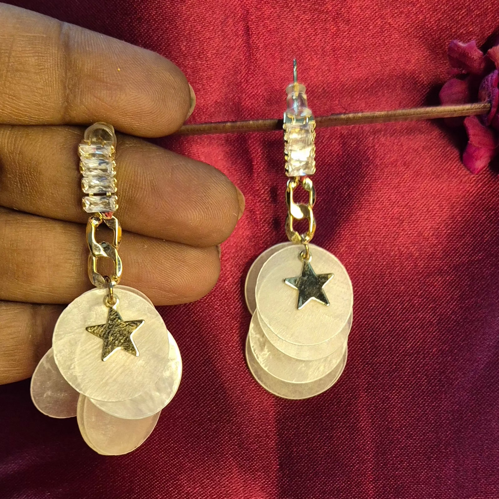 Trendy Star Charm Dangling  Earrings with Layered Discs  Party Statement Jewelry