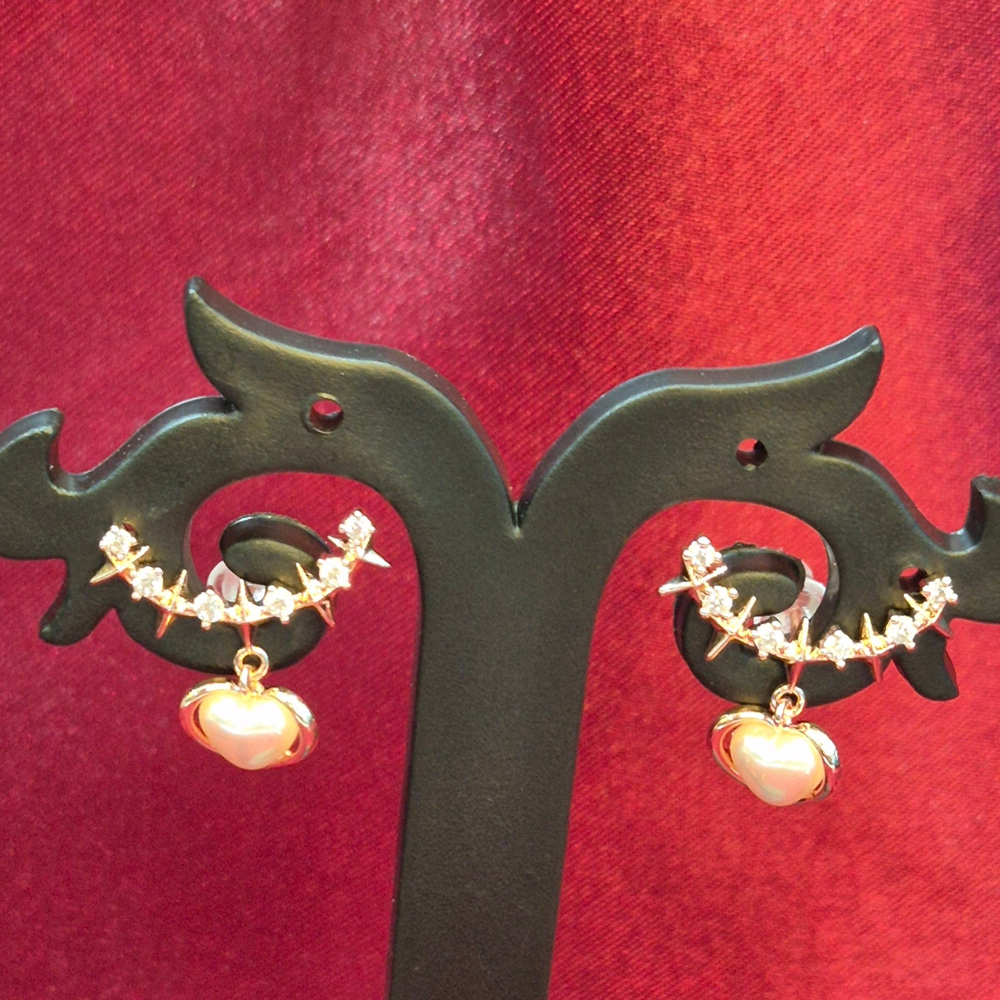 Crystal Arc Earrings with Pearl  Heart Dangle – Romantic Party  Jewelry