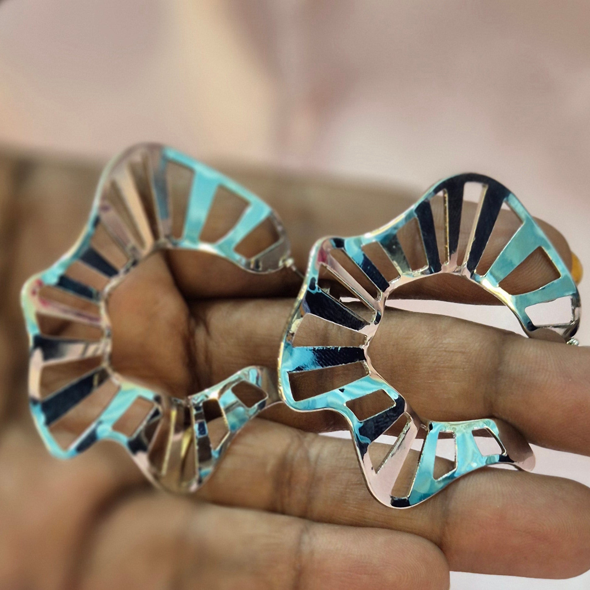 Silver Cutout Wave Hoop Earrings - Modern Sculptural Statement  Jewelry