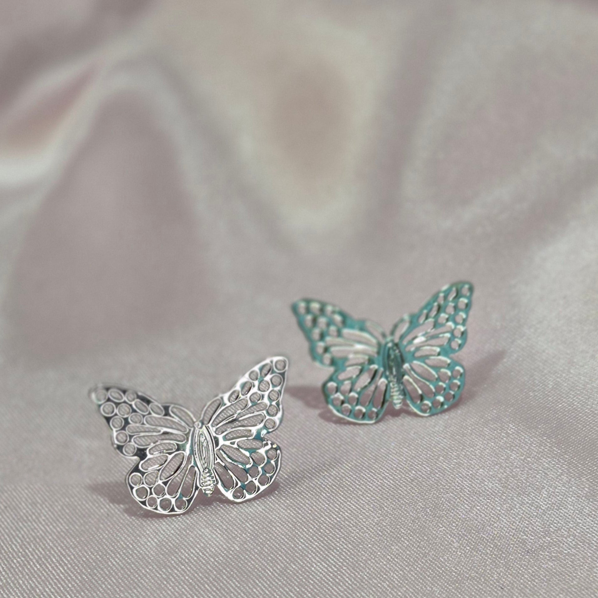 Silver Butterfly Cutwork Stud Earrings