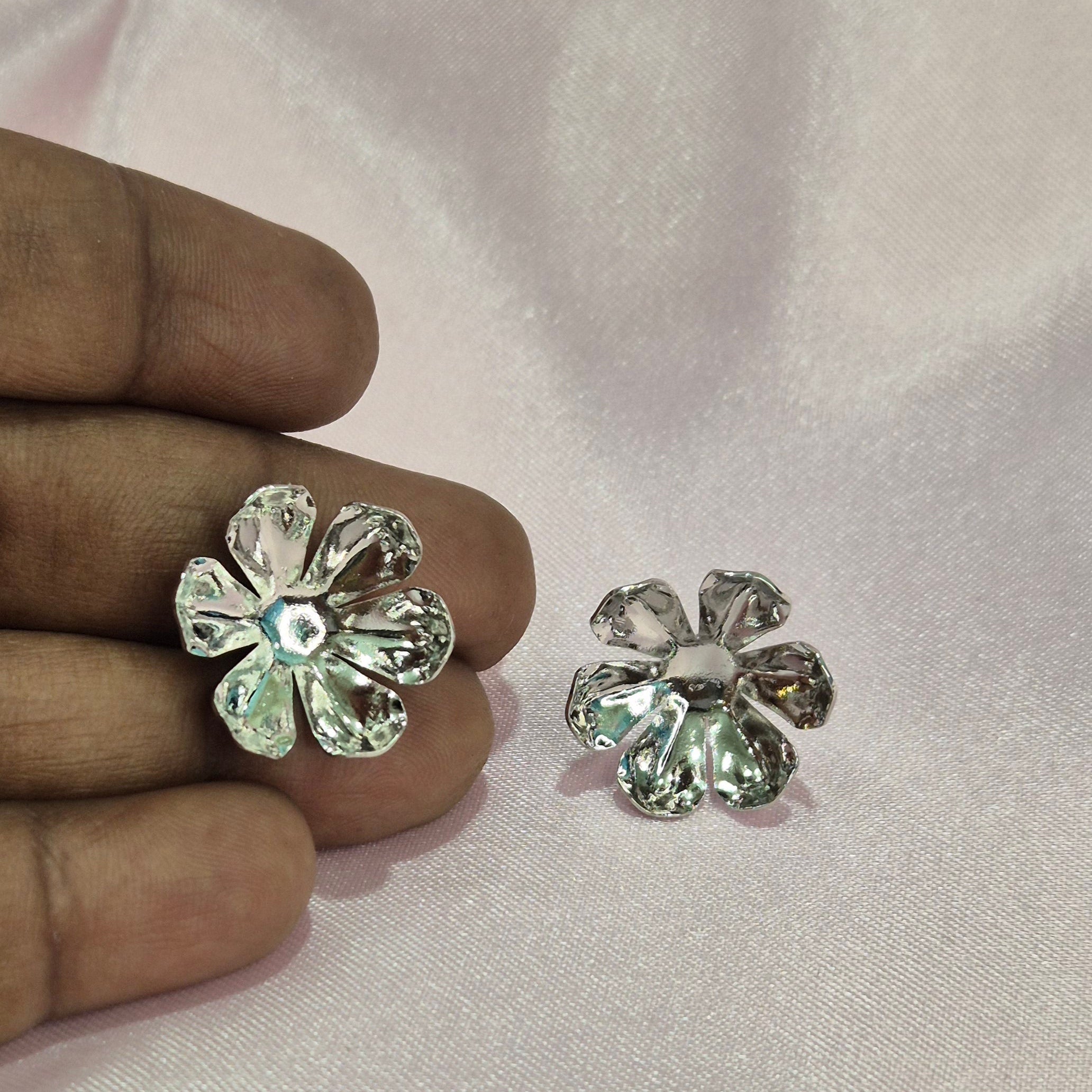 Silver Petal Bloom Stud Earrings