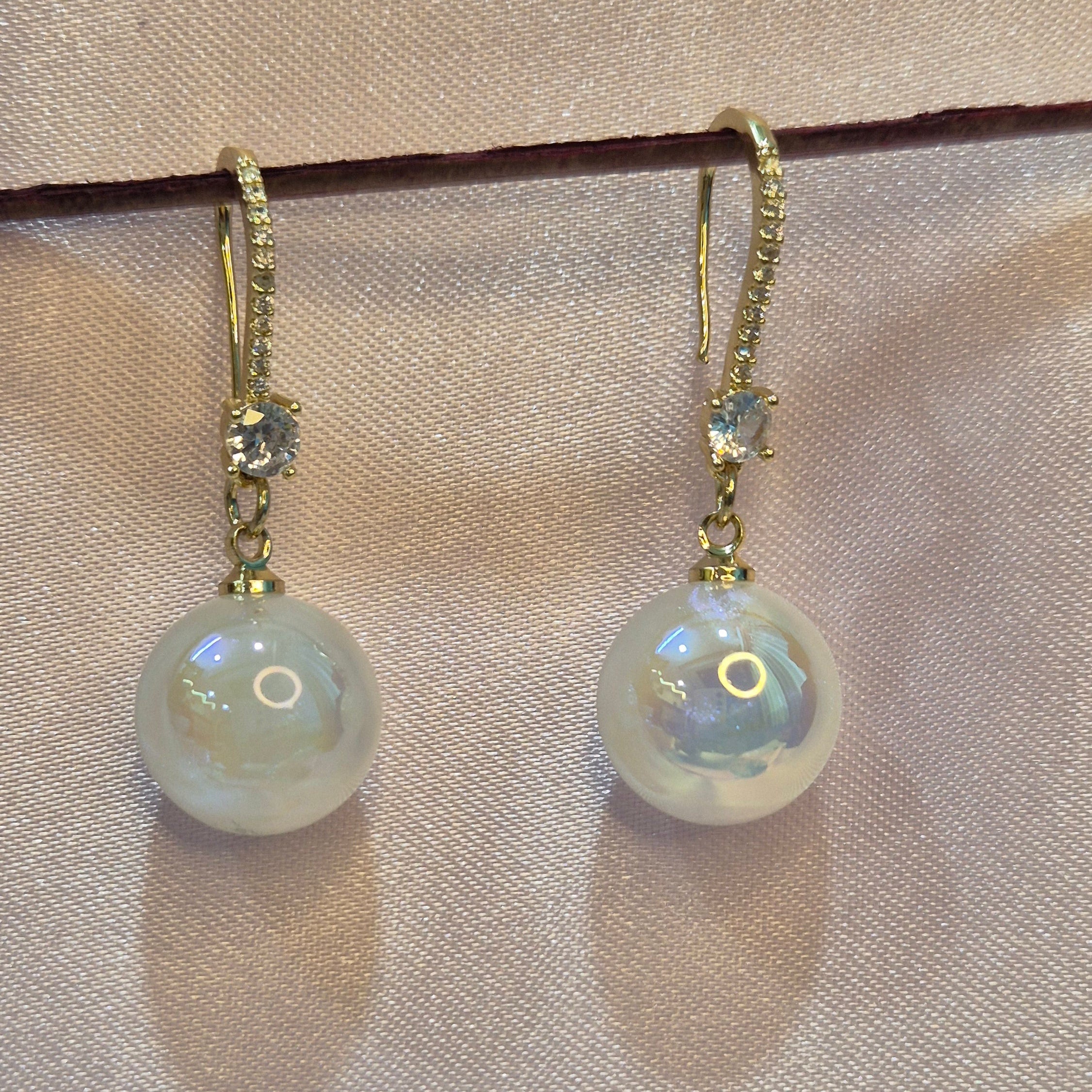 Gold Pearl Drop Earrings with  Crystal Accents – Elegant Classic  Dangle Jewellery