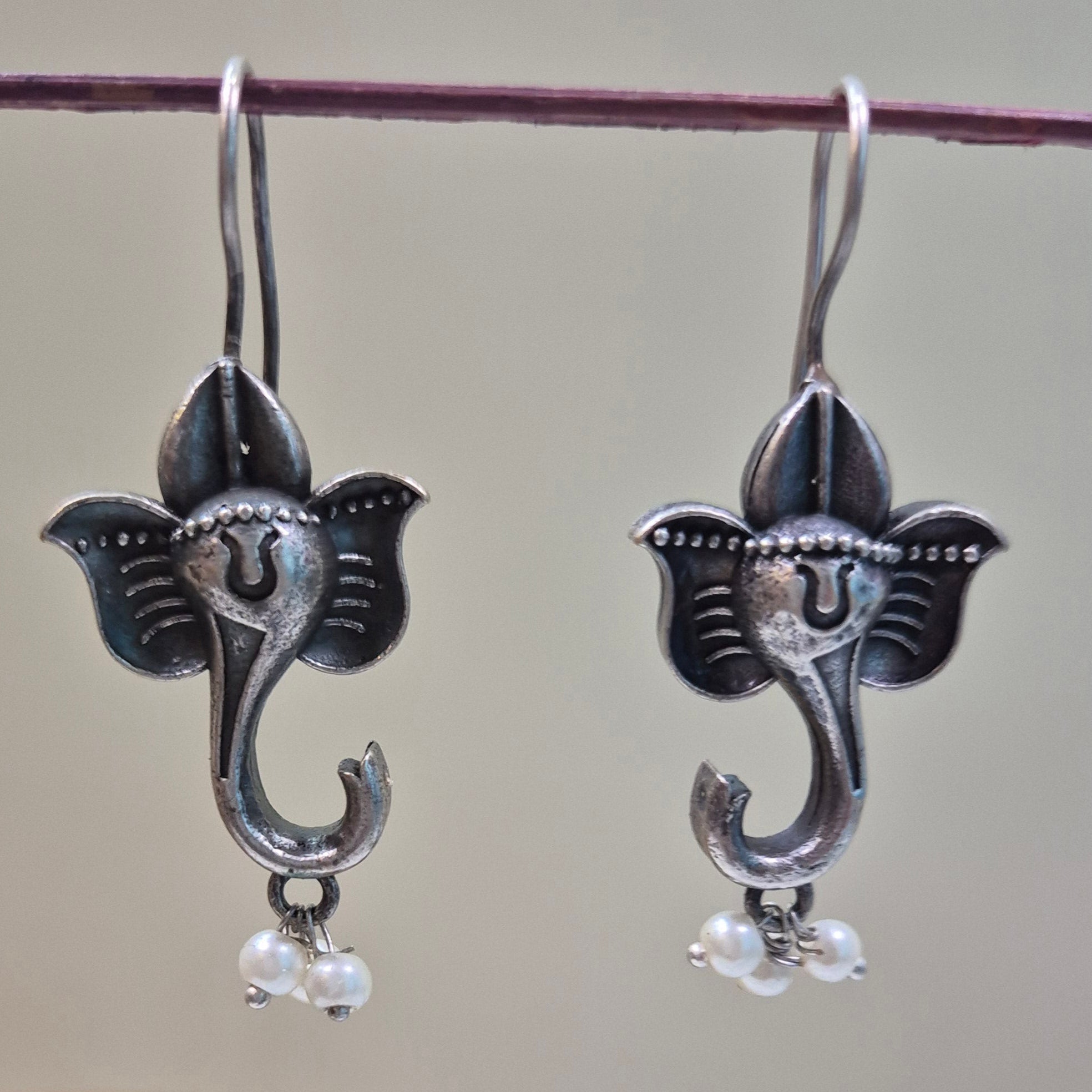 Oxidised Silver Ganesha Earrings – Spiritual & Elegant Design