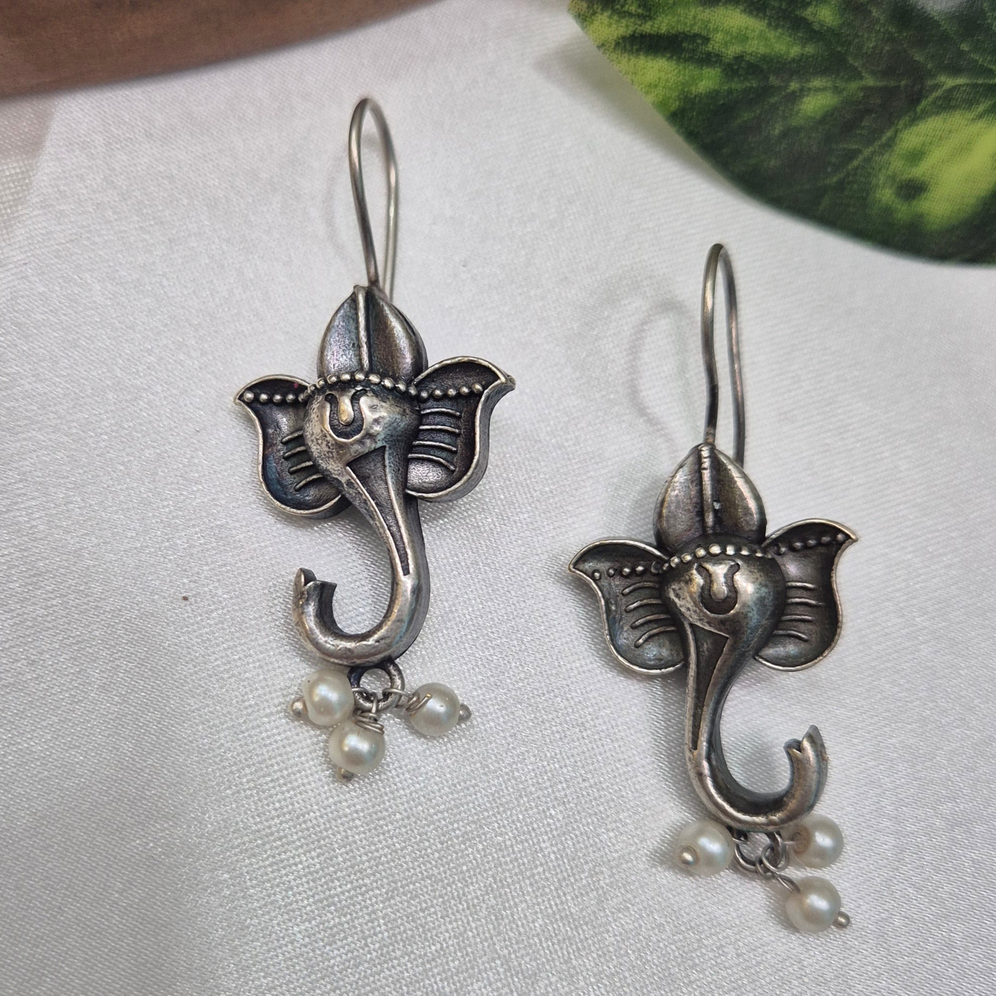Oxidised Silver Ganesha Earrings – Spiritual & Elegant Design