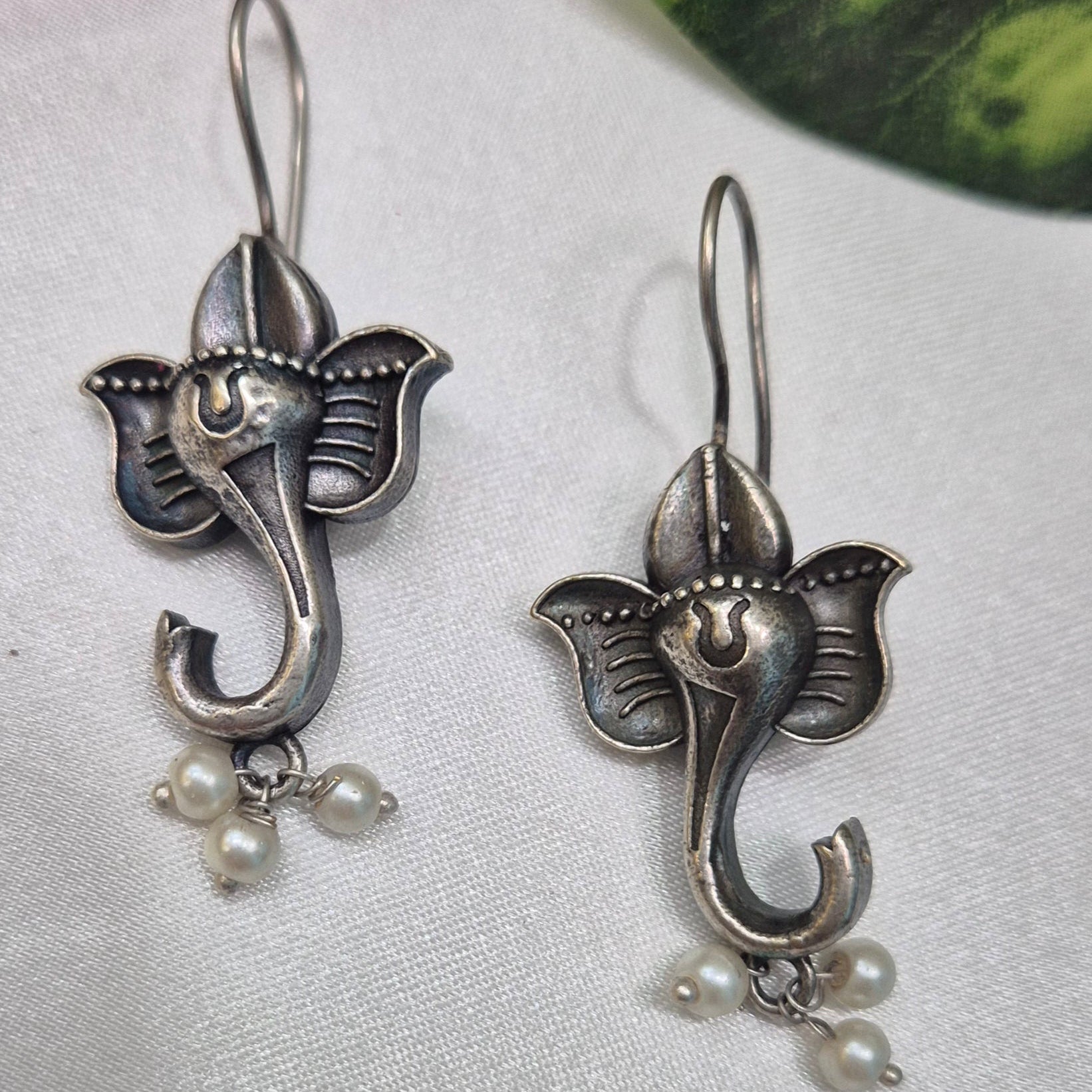 Oxidised Silver Ganesha Earrings – Spiritual & Elegant Design
