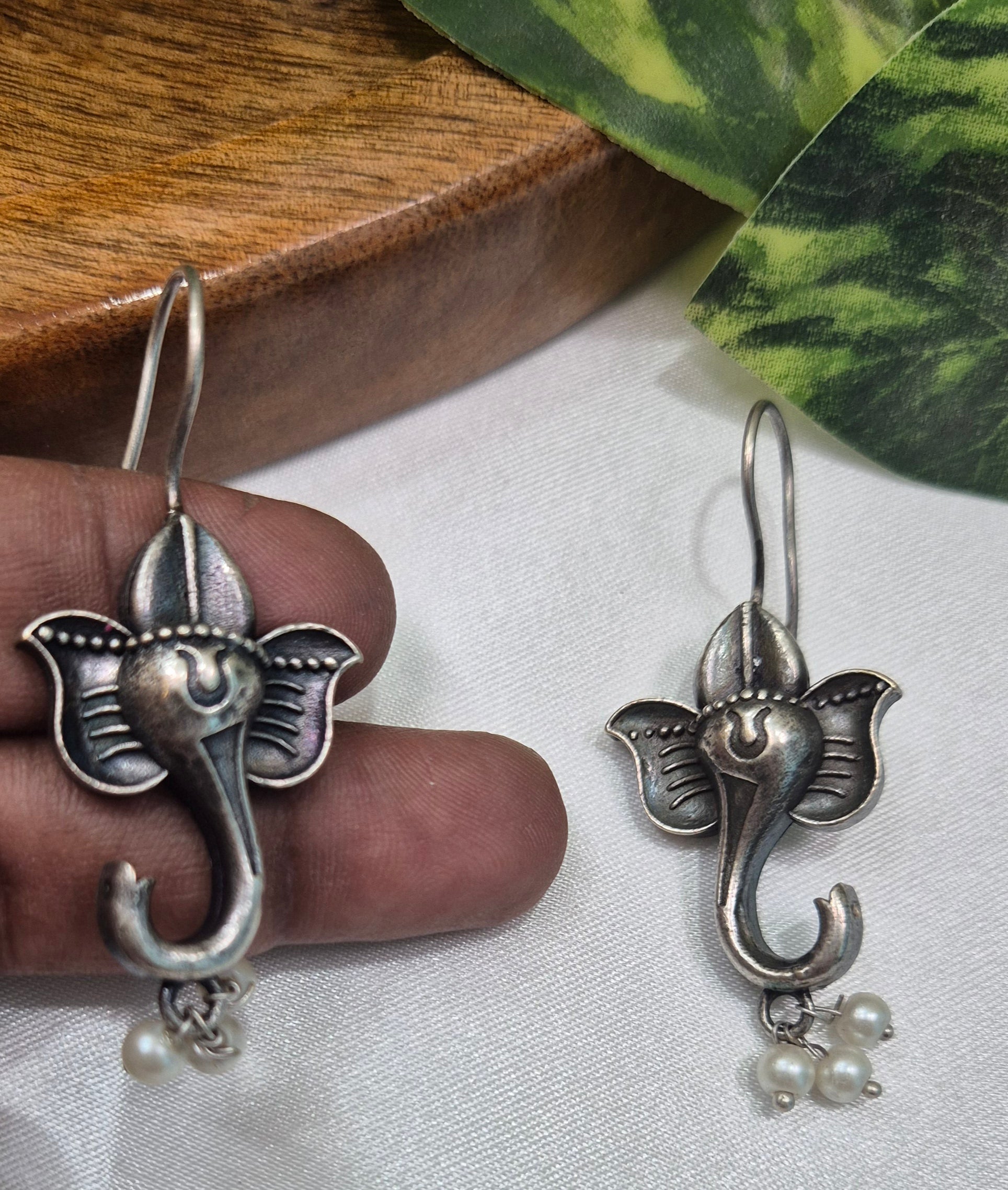 Oxidised Silver Ganesha Earrings – Spiritual & Elegant Design