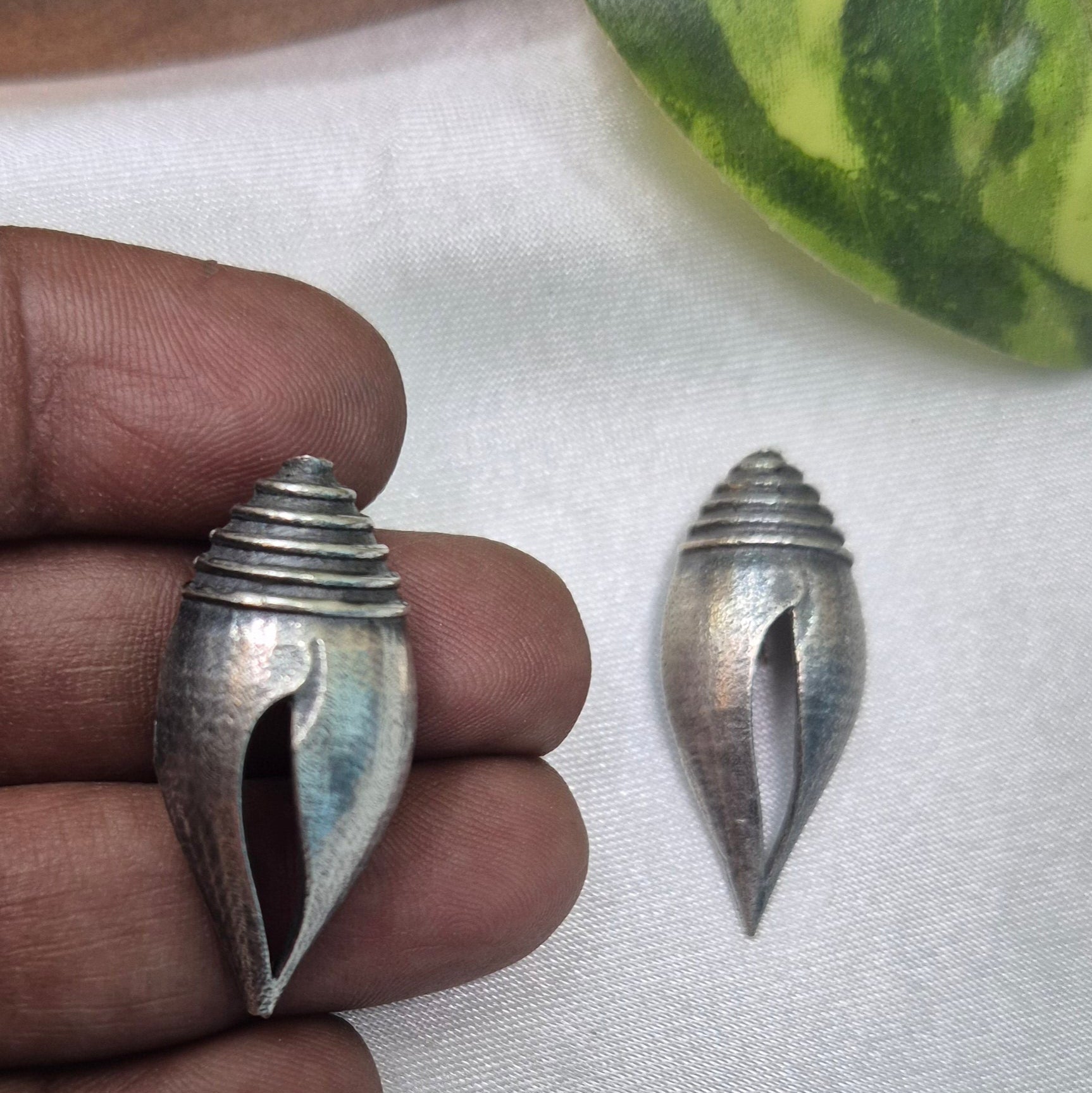 Oxidised Shankh (Conch) Stud Earrings – Minimal, Spiritual & Timeless