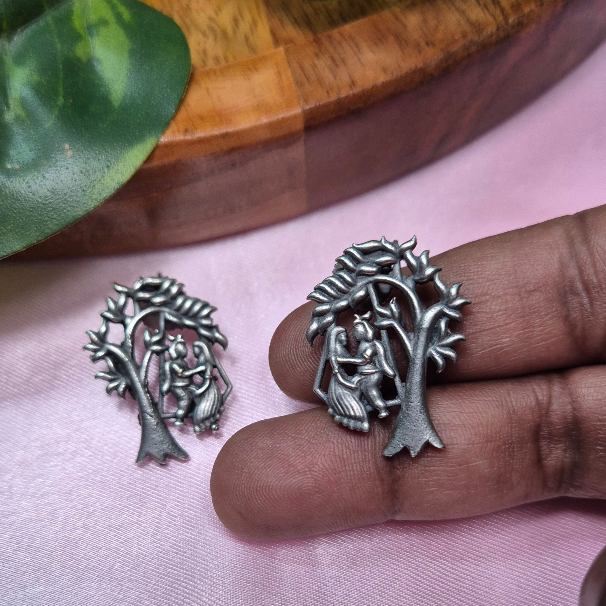 Oxidised Radha Krishna Earrings – Divine & Traditional