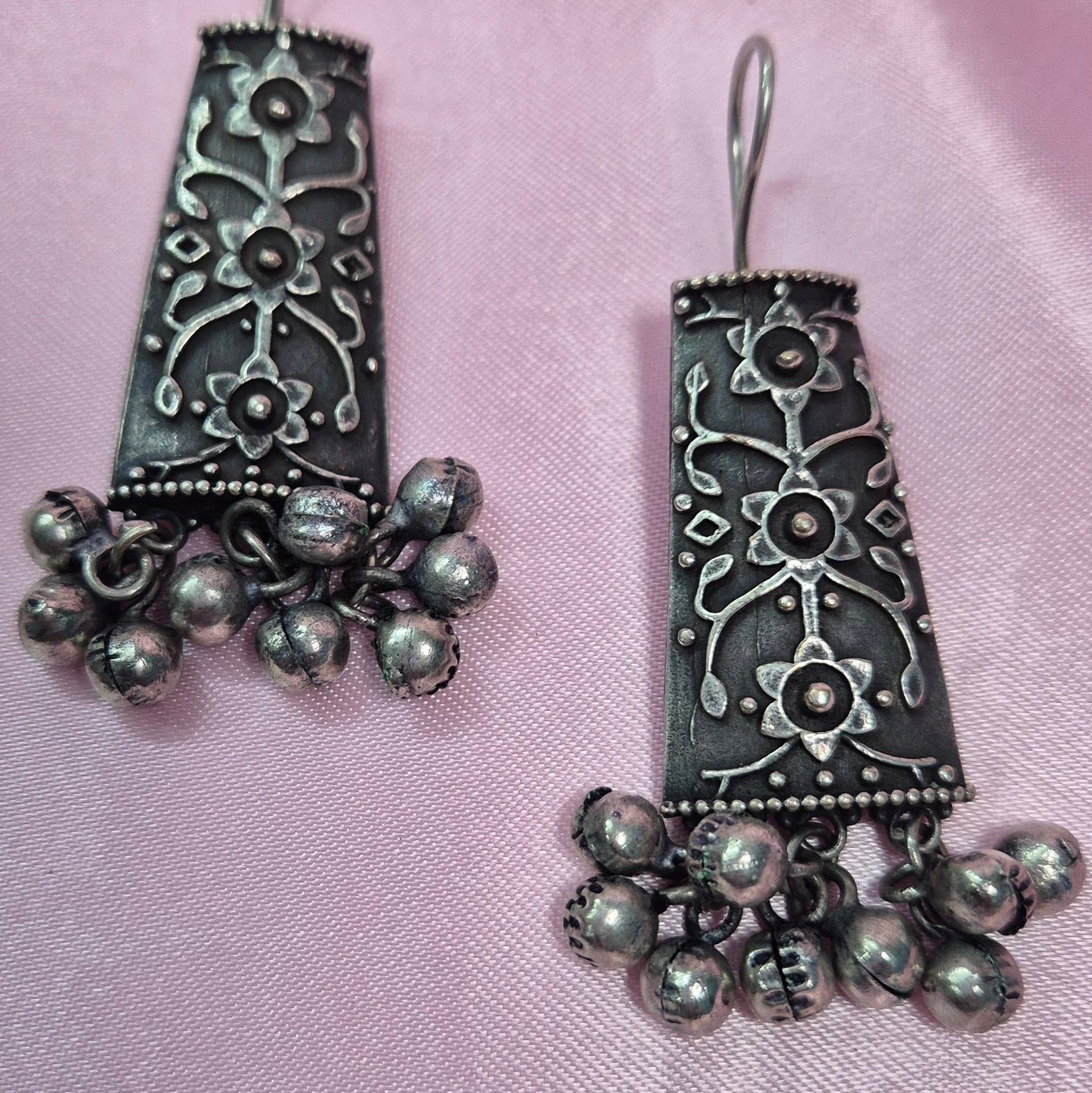 Oxidised Tribal Long Earrings with Ghungroo – Bold, Vintage & Artistic