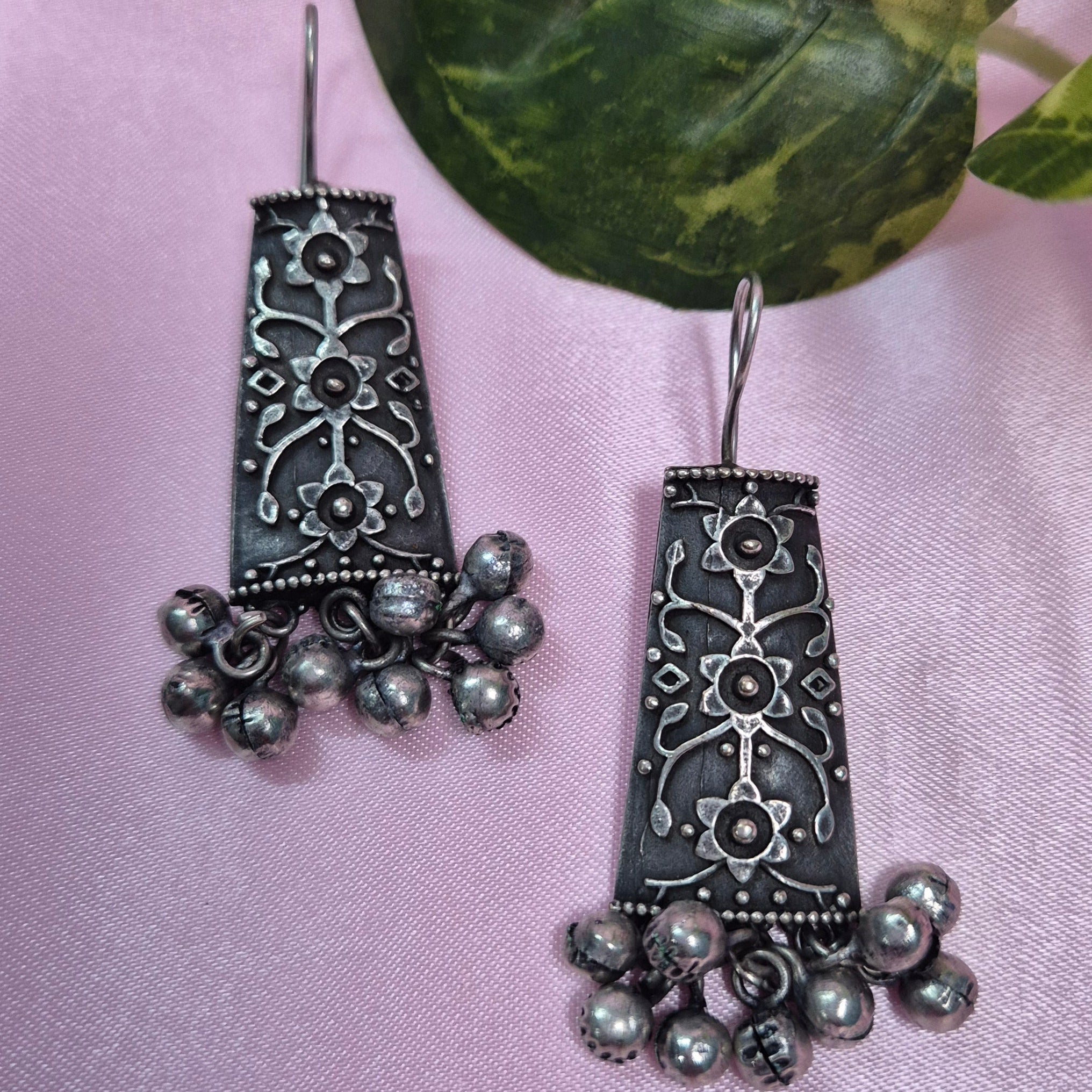 Oxidised Tribal Long Earrings with Ghungroo – Bold, Vintage & Artistic