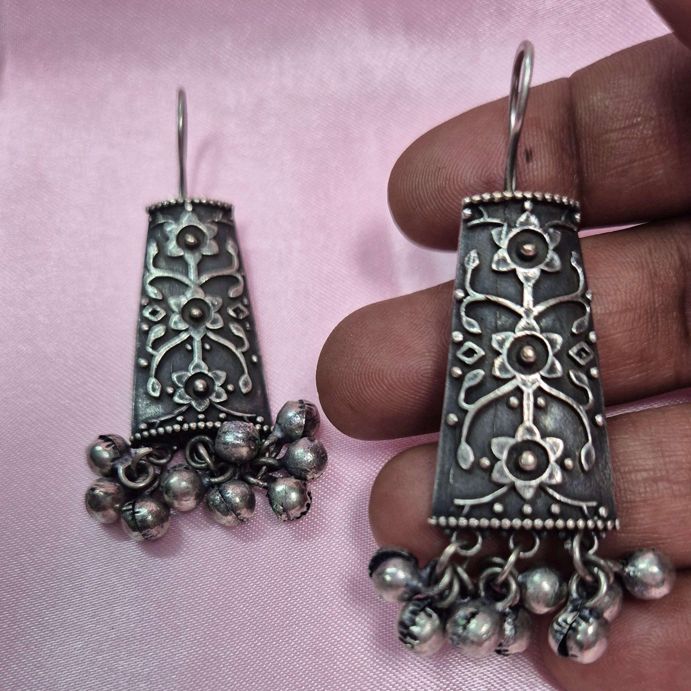 Oxidised Tribal Long Earrings with Ghungroo – Bold, Vintage & Artistic