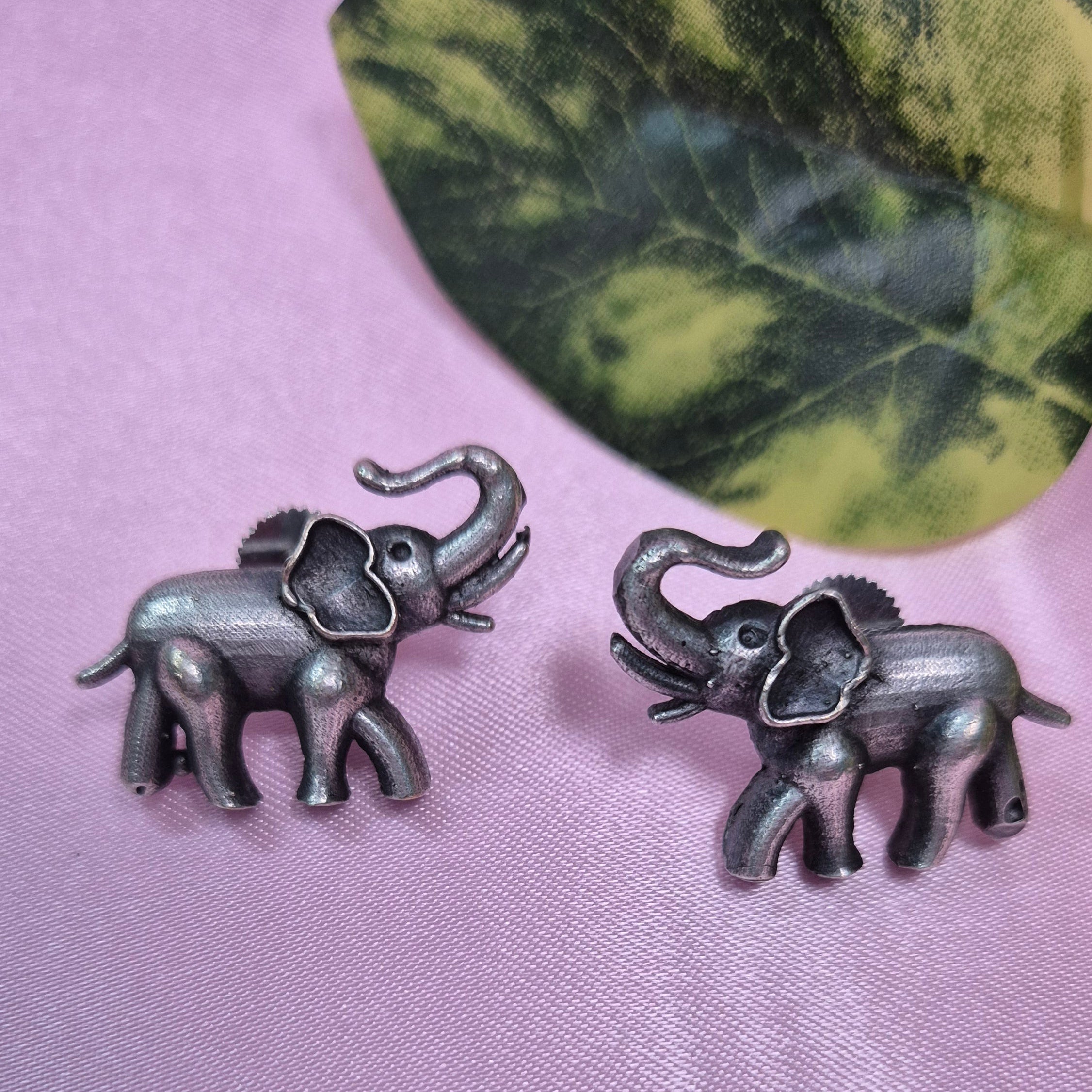 Oxidised Elephant with raised trunk Stud Earrings – Cute, Quirky & Handcrafted