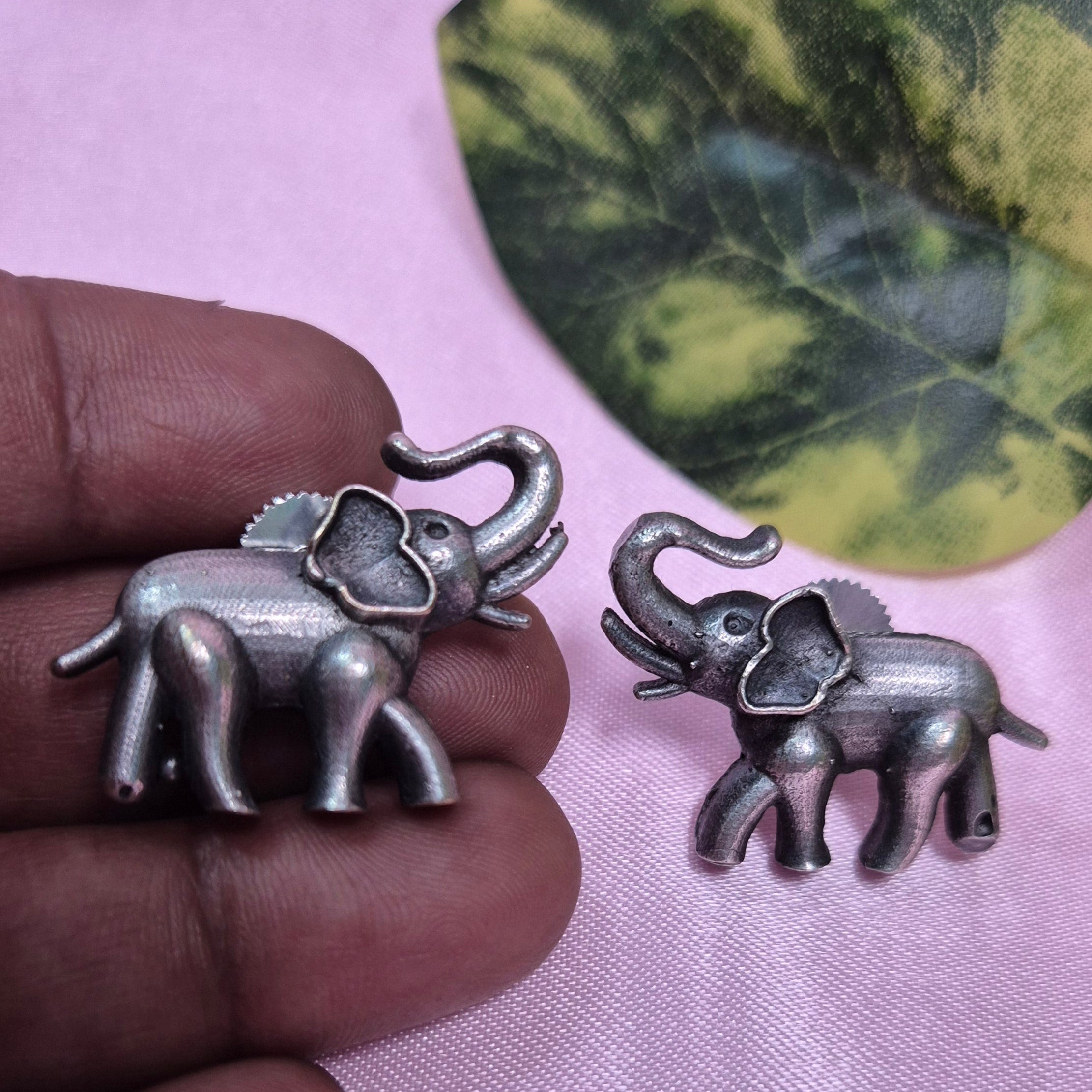 Oxidised Elephant with raised trunk Stud Earrings – Cute, Quirky & Handcrafted