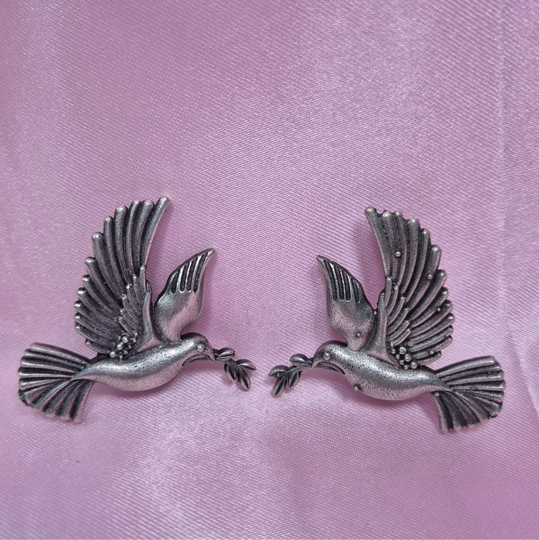 Oxidized Silver Dove Earrings –  Handcrafted Peace Bird Design  Studs