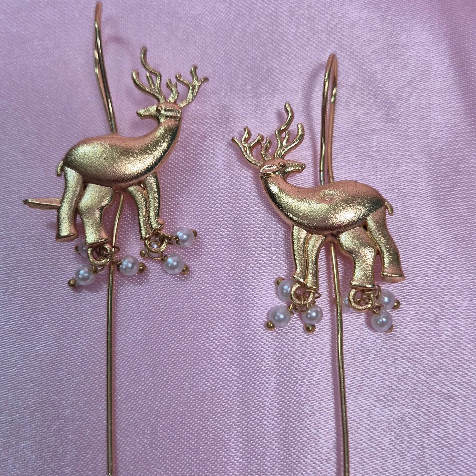 Golden Deer Pearl Drop Ear pin – Whimsical Nature-Inspired Jewellery