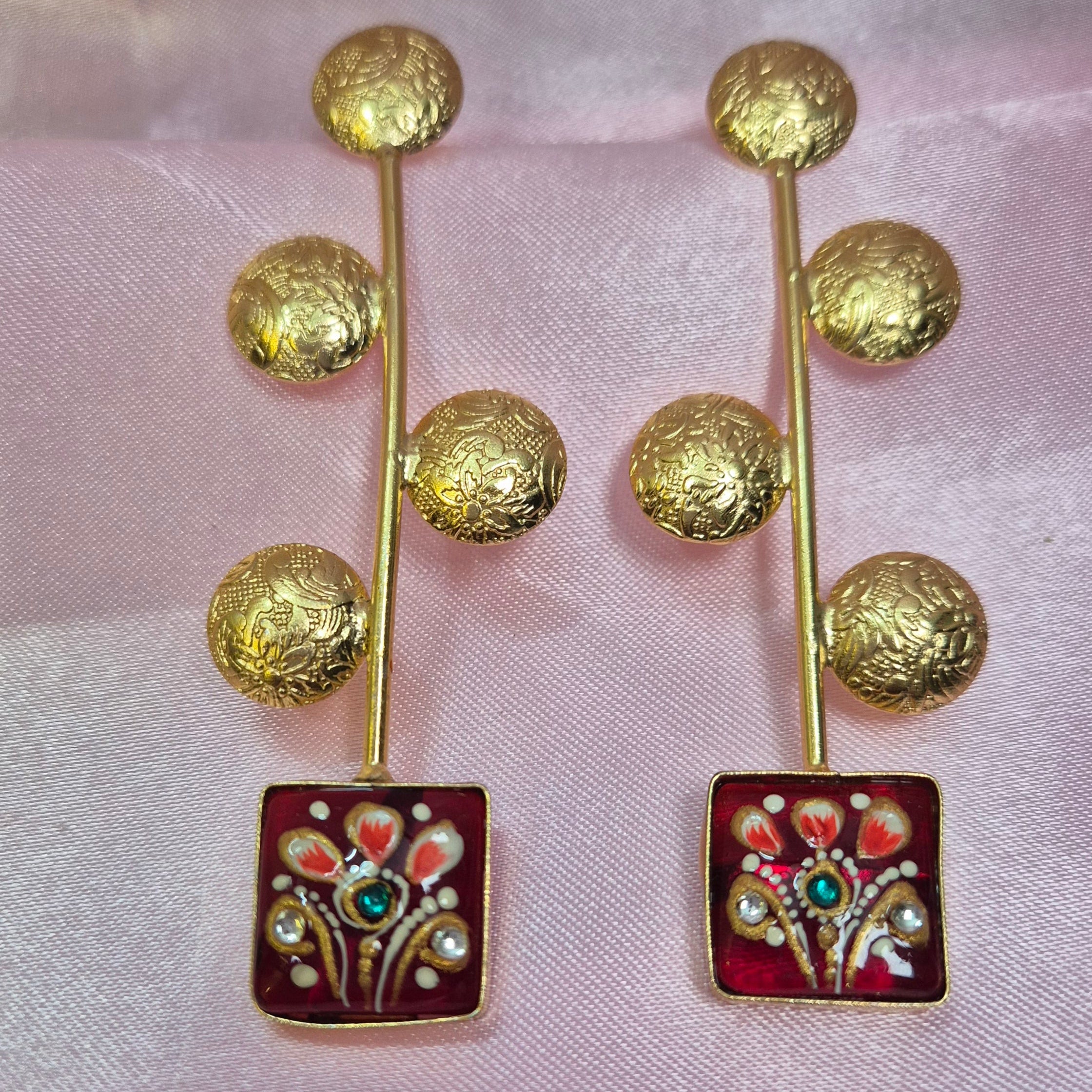 Party wear anti tarnish dangler with red meenakari work