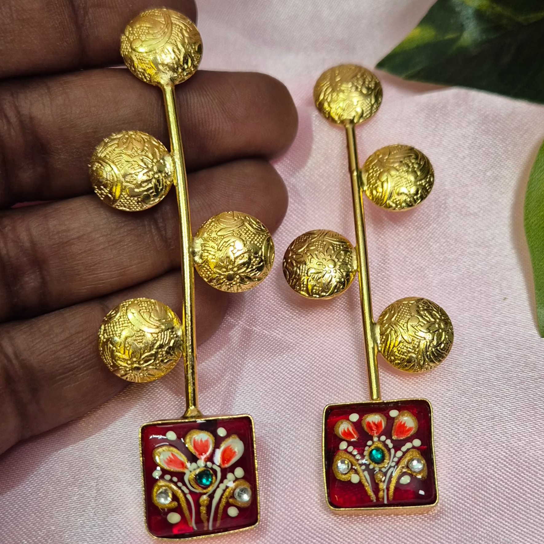 Party wear anti tarnish dangler with red meenakari work