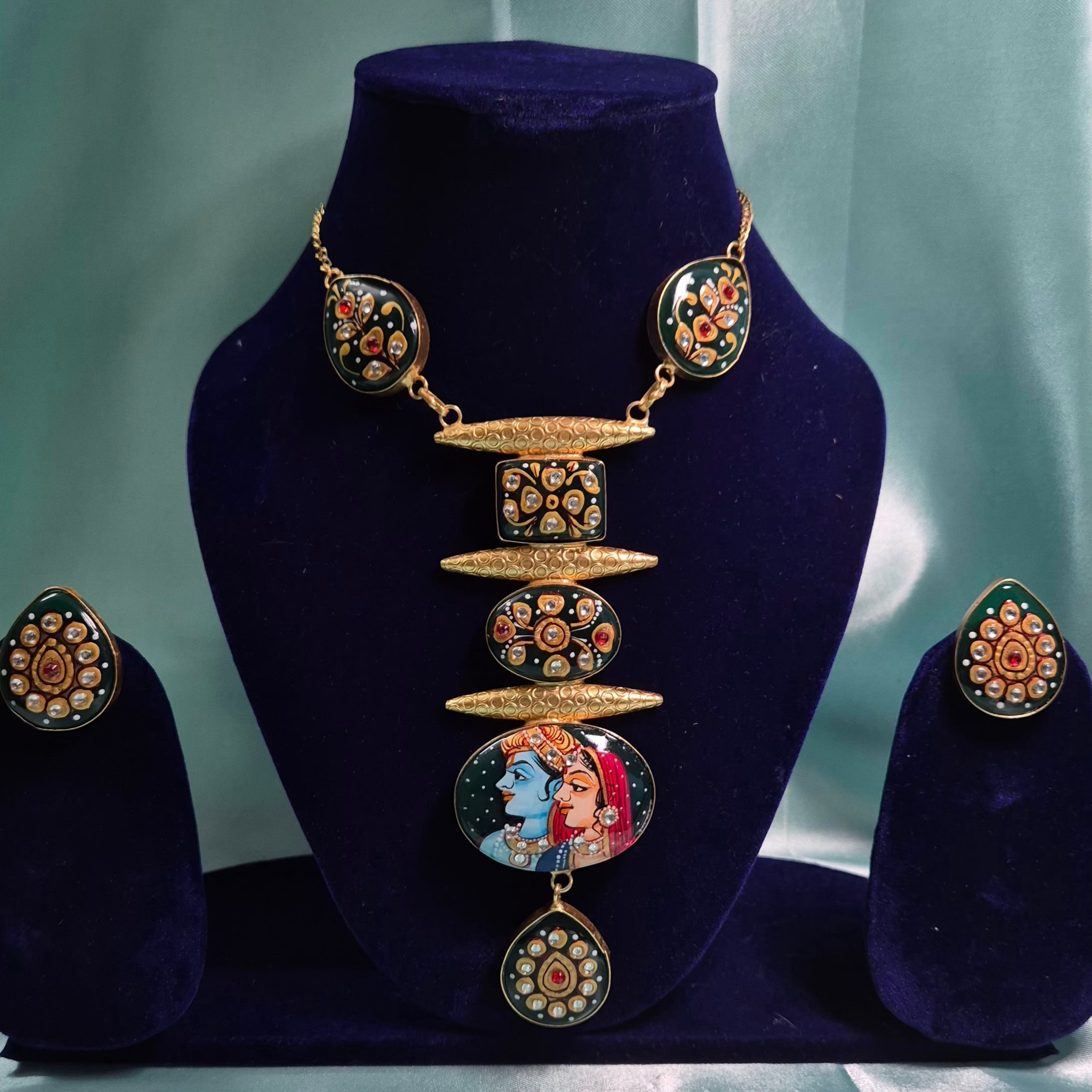 Radhe Krishna inspired set-Neck piece and stud