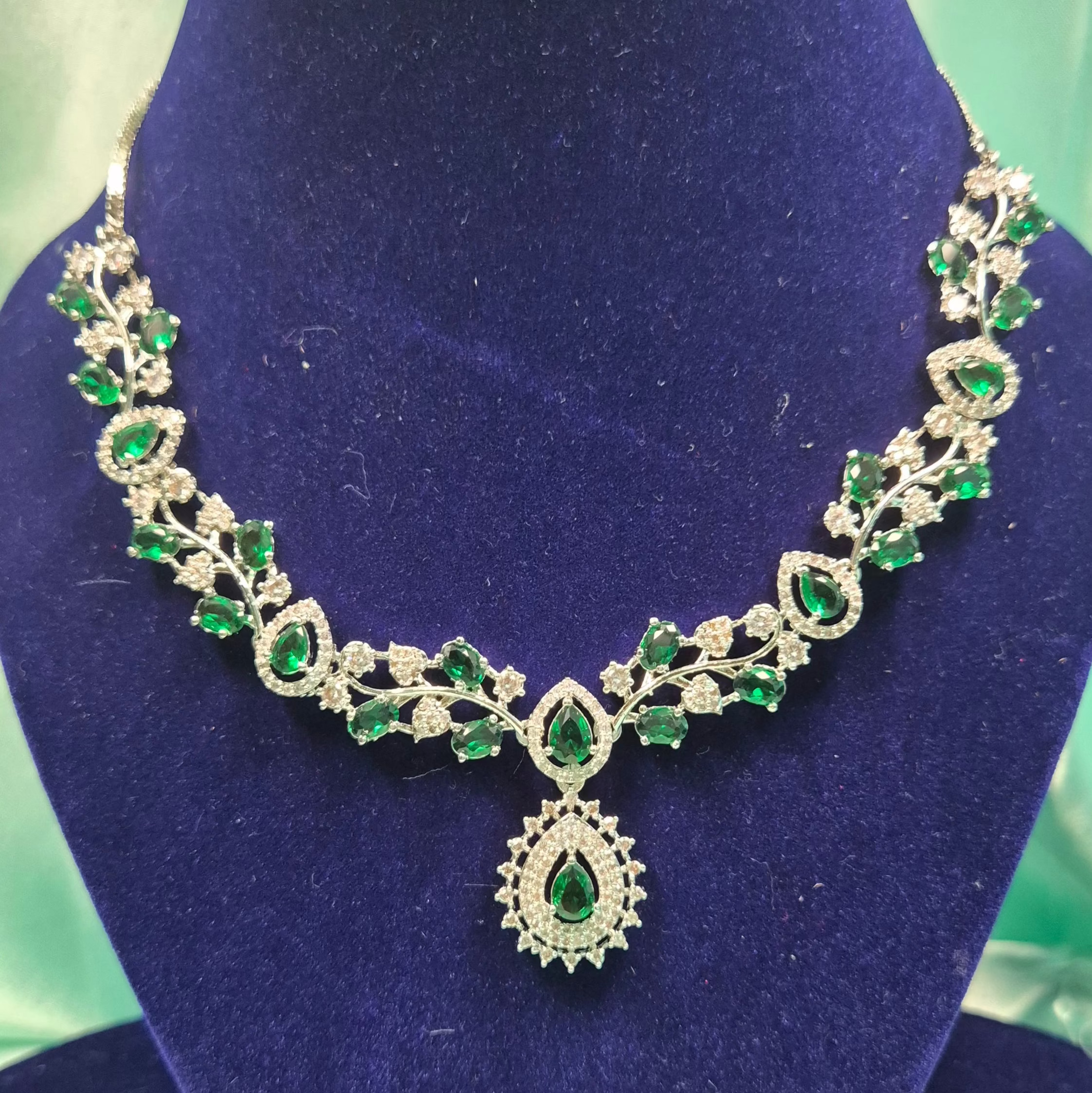 Elegant Emerald Stone Necklace Set with Earrings – Premium CZ Diamond Finish Bridal & Party Wear Jewelry