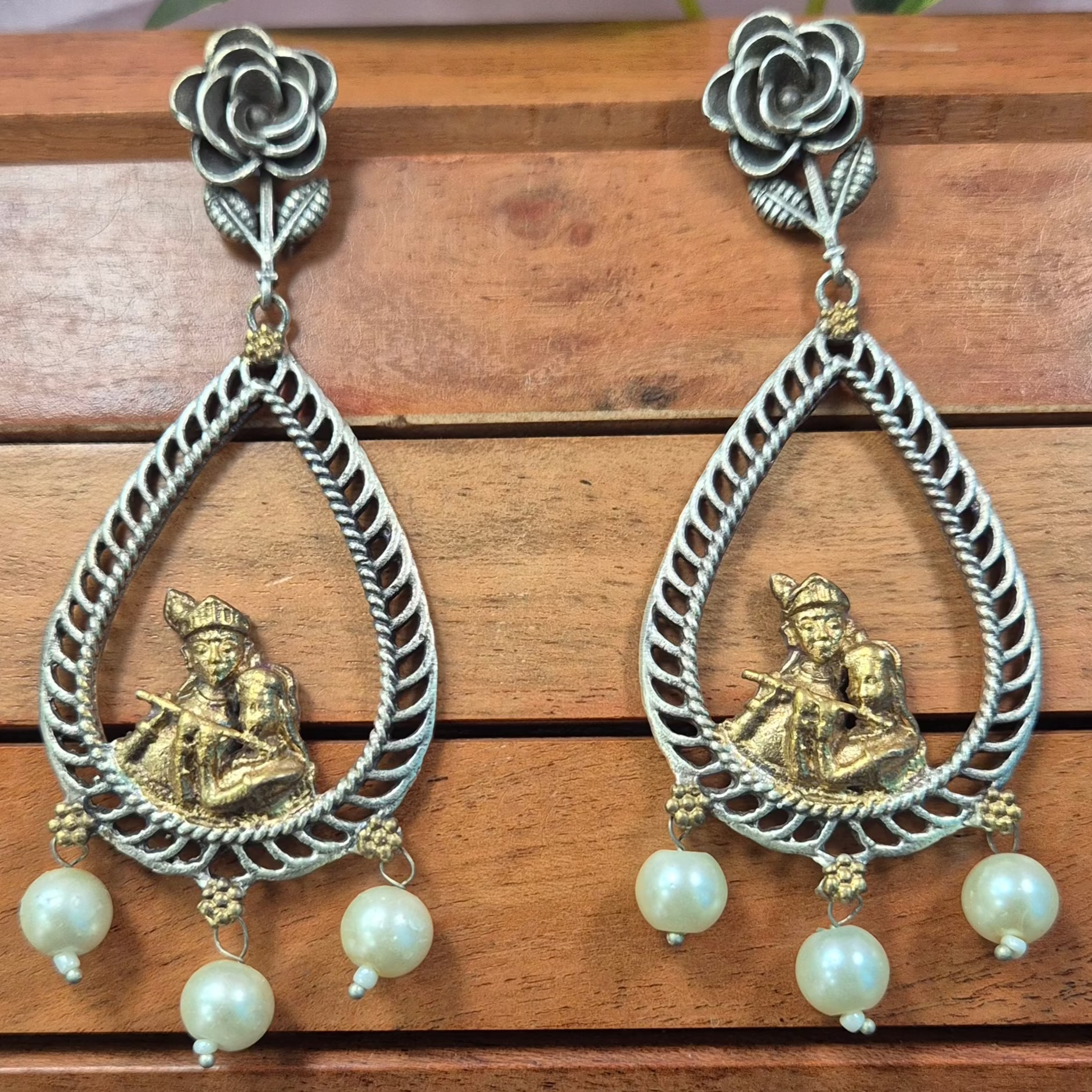 Radha Krishna dual tone dangler