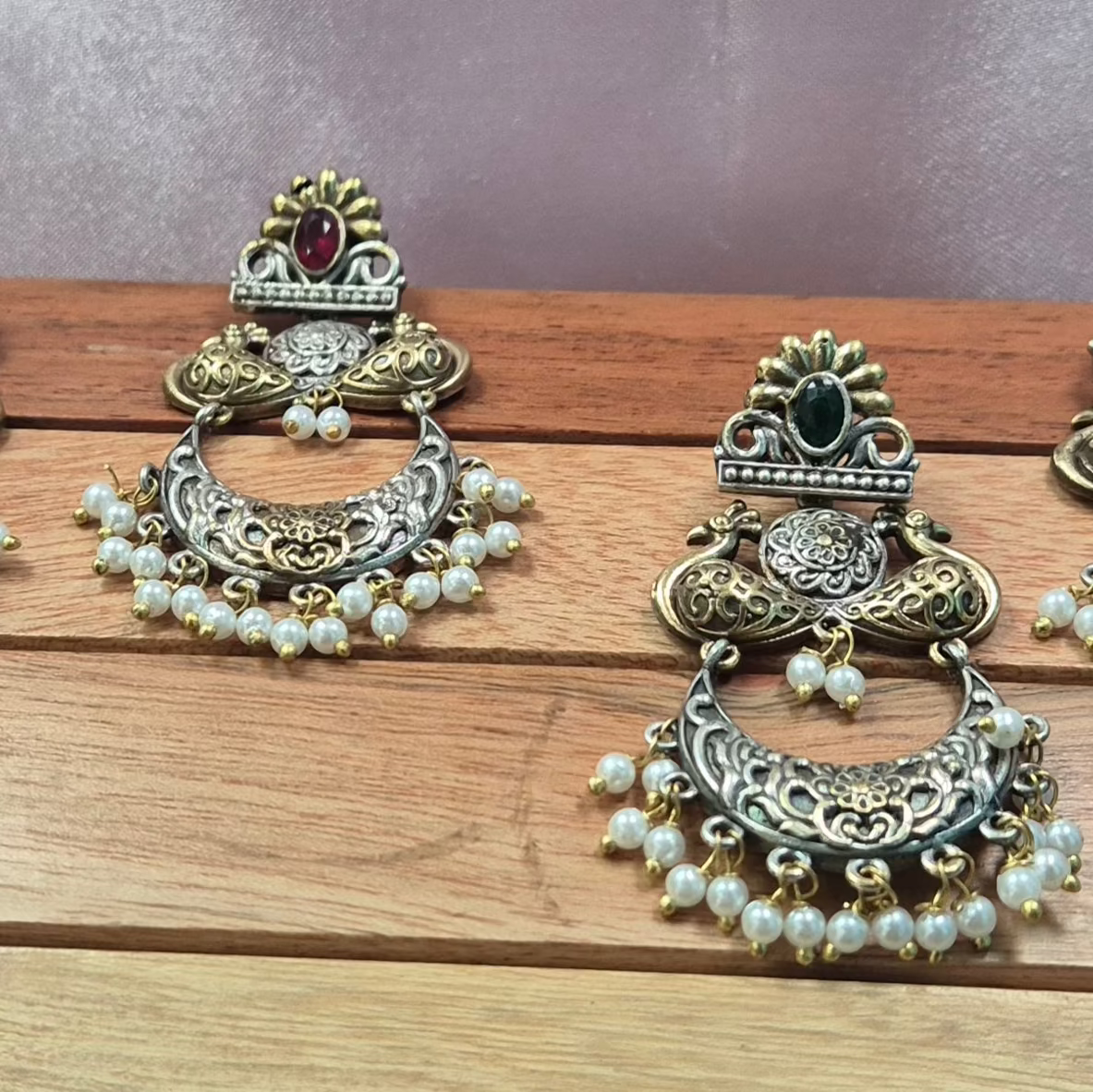 Beautiful chandbali danglers with pearl droppings and bird motif
