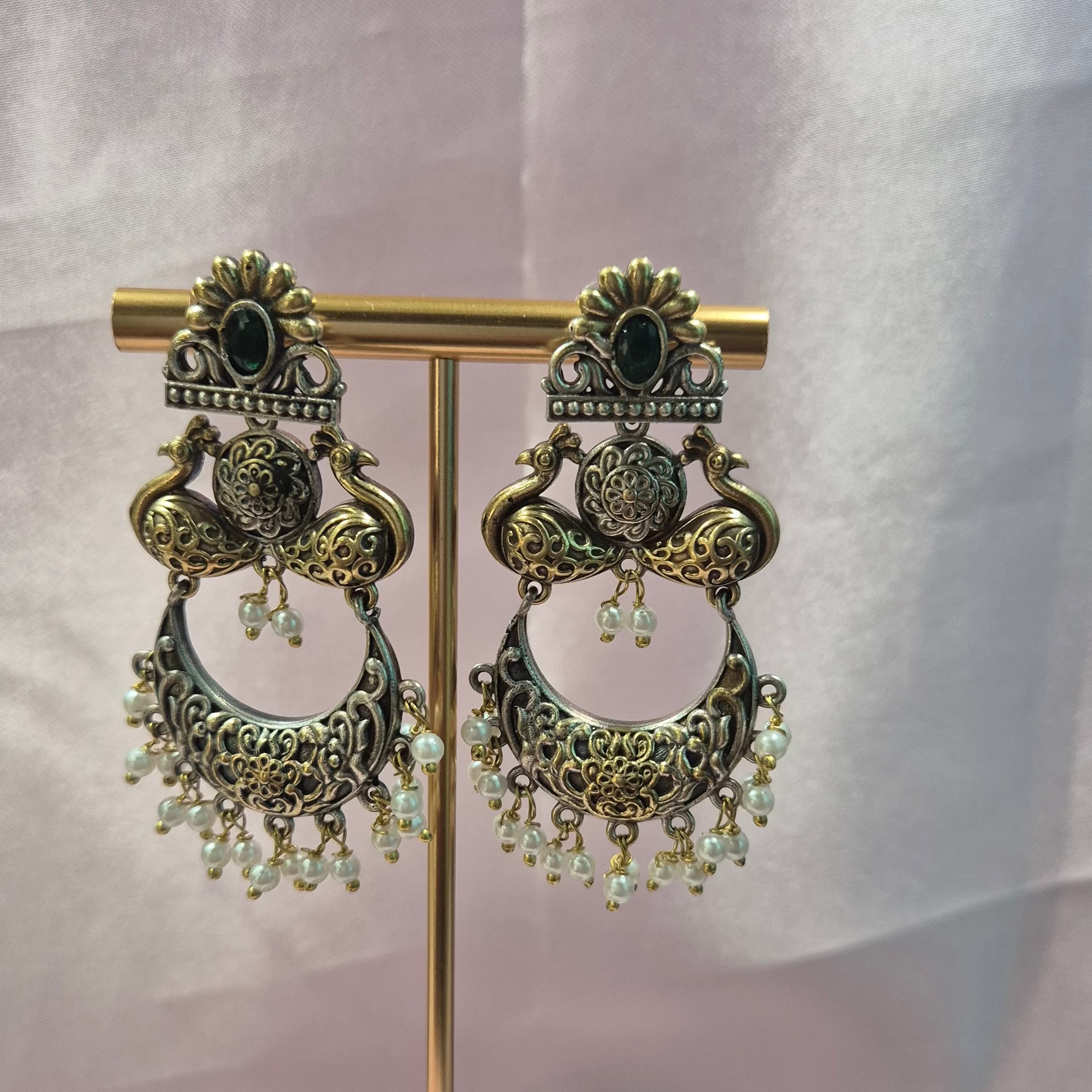 Beautiful chandbali danglers with pearl droppings and bird motif