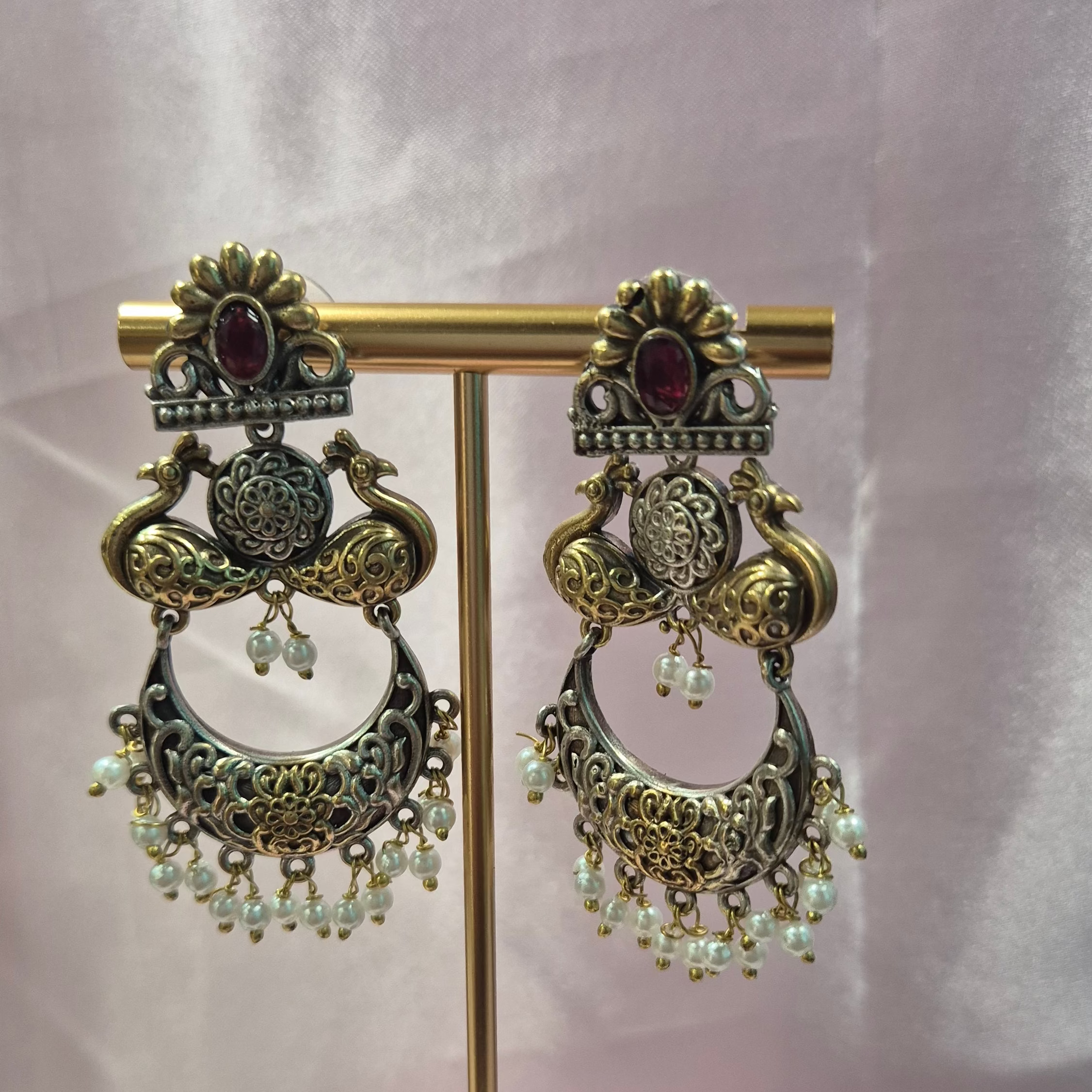 Beautiful chandbali danglers with pearl droppings and bird motif