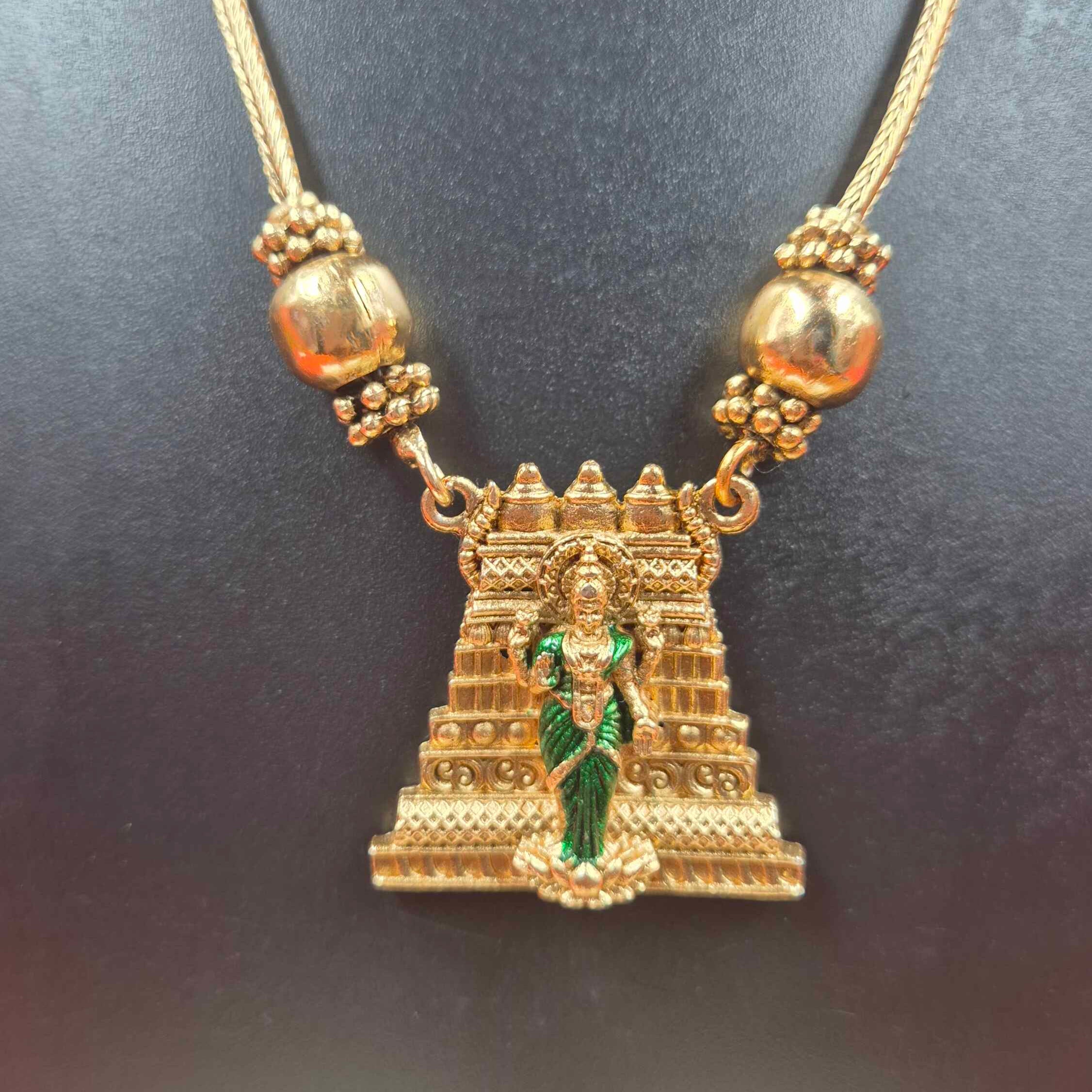 MeenakshiTemple Pendant Necklace Set with Matching Earrings – Antique Gold Traditional South Indian Jewelry