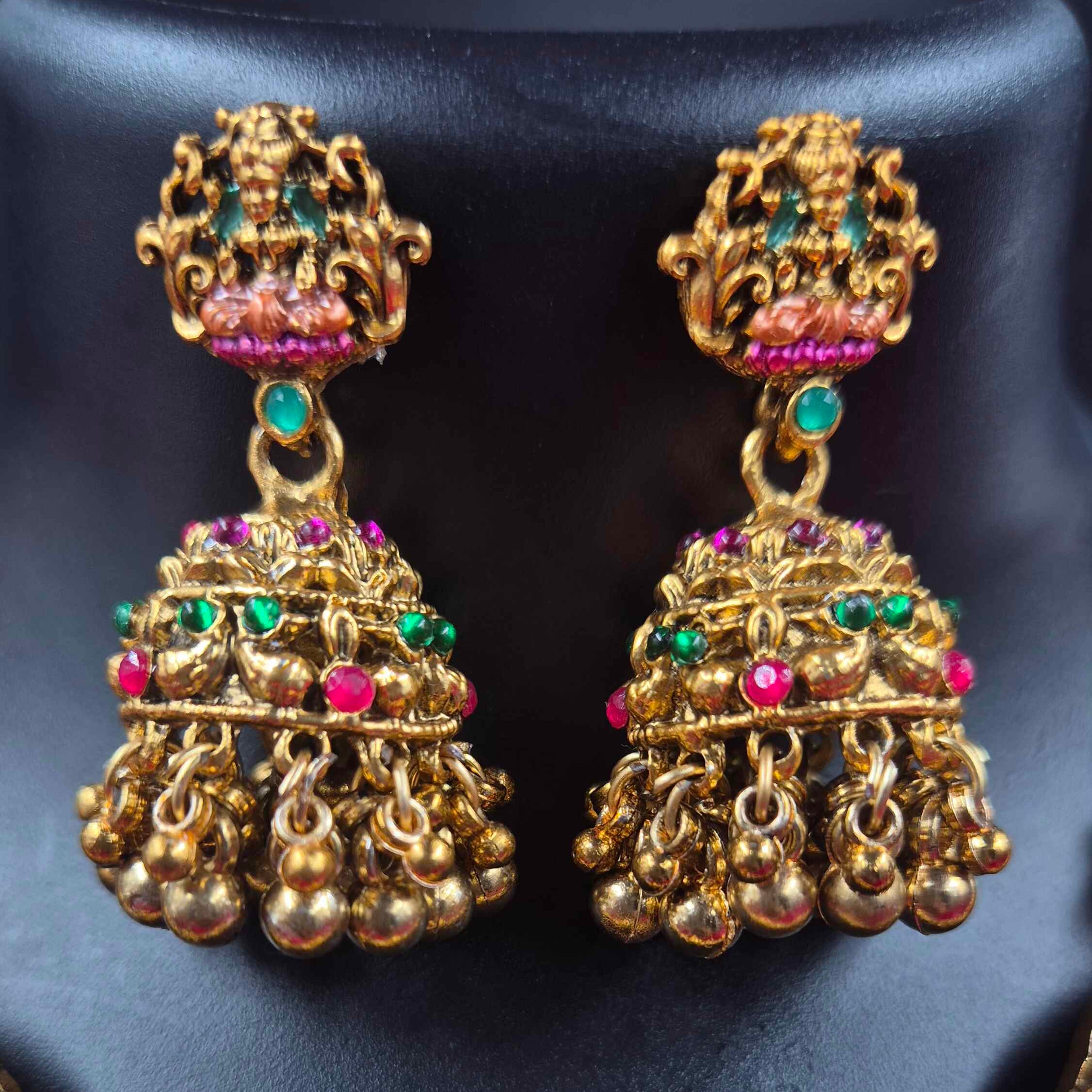 Antique Lakshmi Temple Necklace Set with Jhumka Earrings | Traditional South Indian Bridal Jewelry