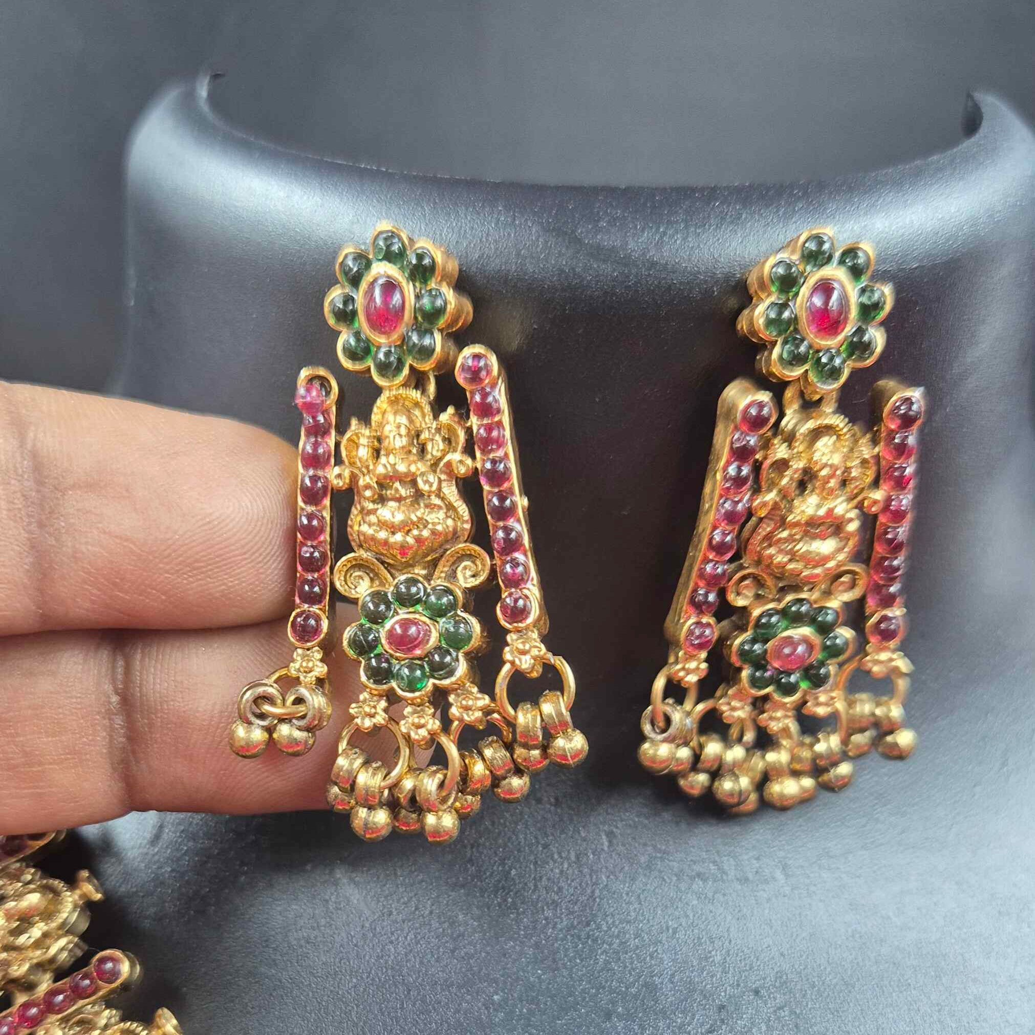 Antique Lakshmi Temple Choker Necklace Set with Ruby & Emerald Stones | Traditional South Indian Jewelry