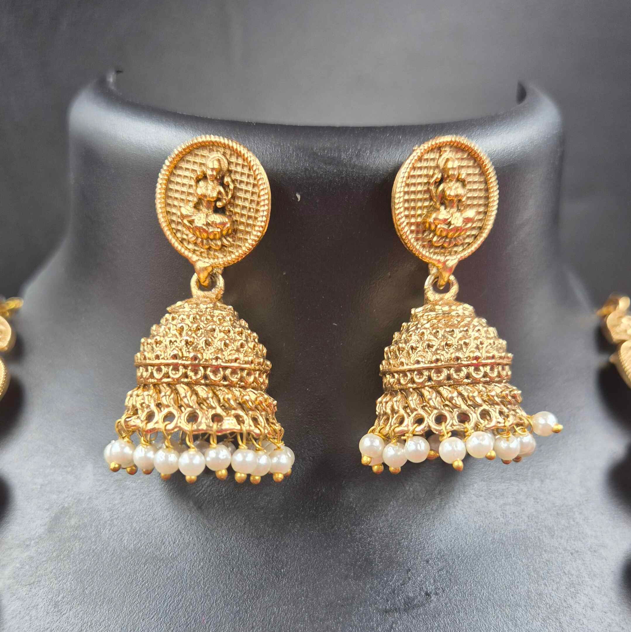 Long Lakshmi Coin Necklace Set with Temple Pendant & Jhumka Earrings | Antique Gold Finish Traditional Jewelry