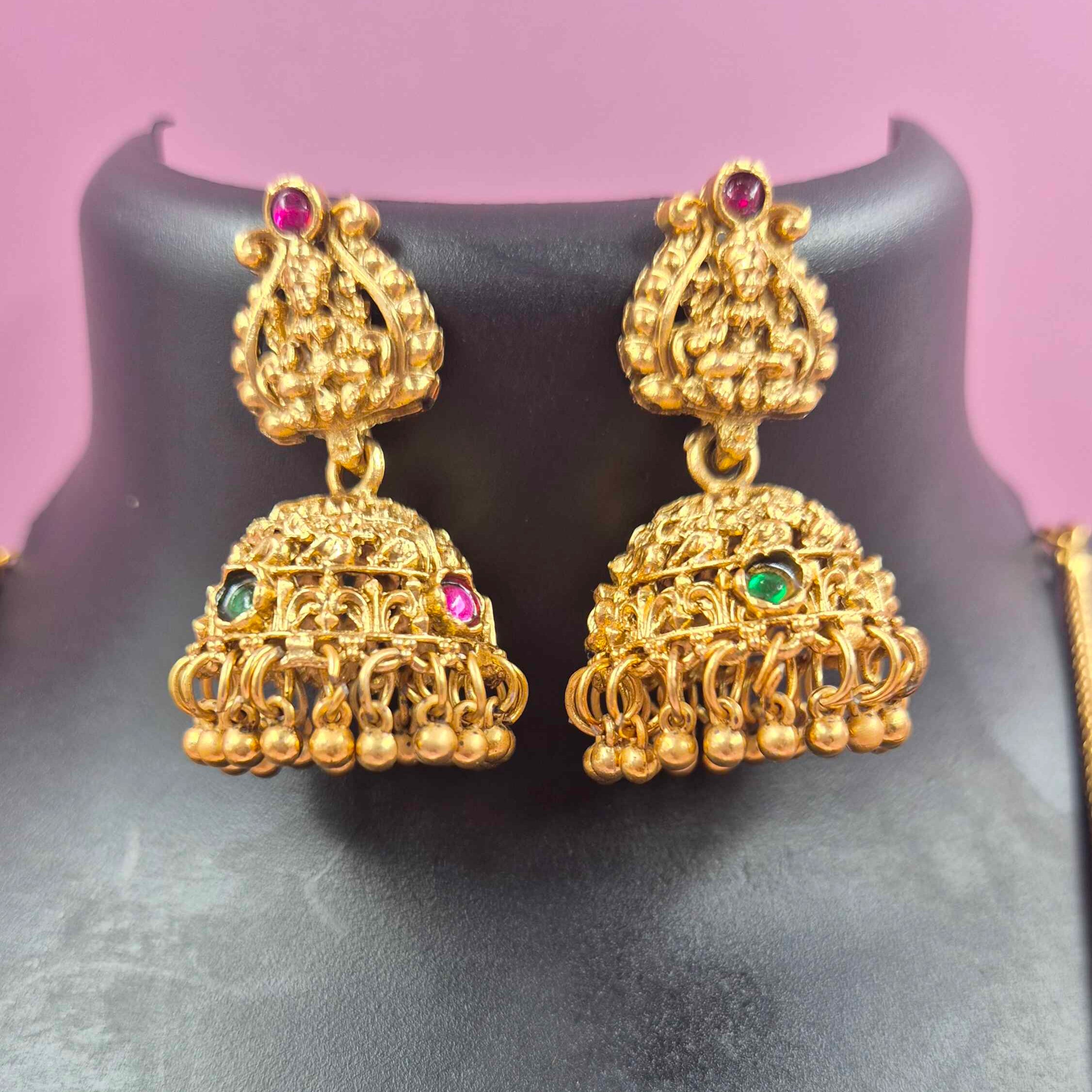 Antique Gold Finish Palaikka Krishna Pendant Necklace Set with Green Enamel & Ruby Stone Accents