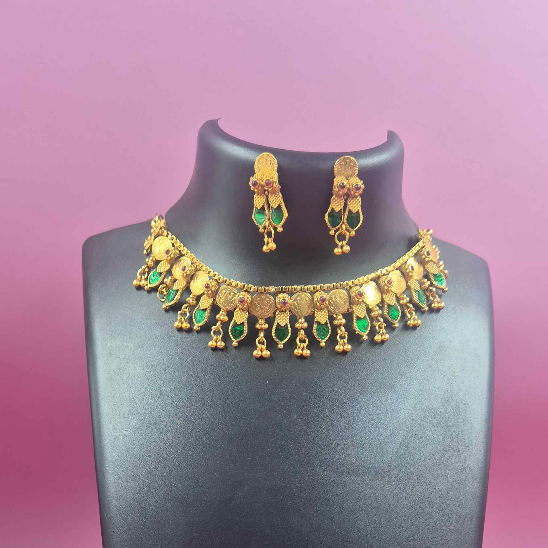 Traditional kerala Pallaikka Choker Necklace Set with golden balls Drops | Traditional Temple Jewelry