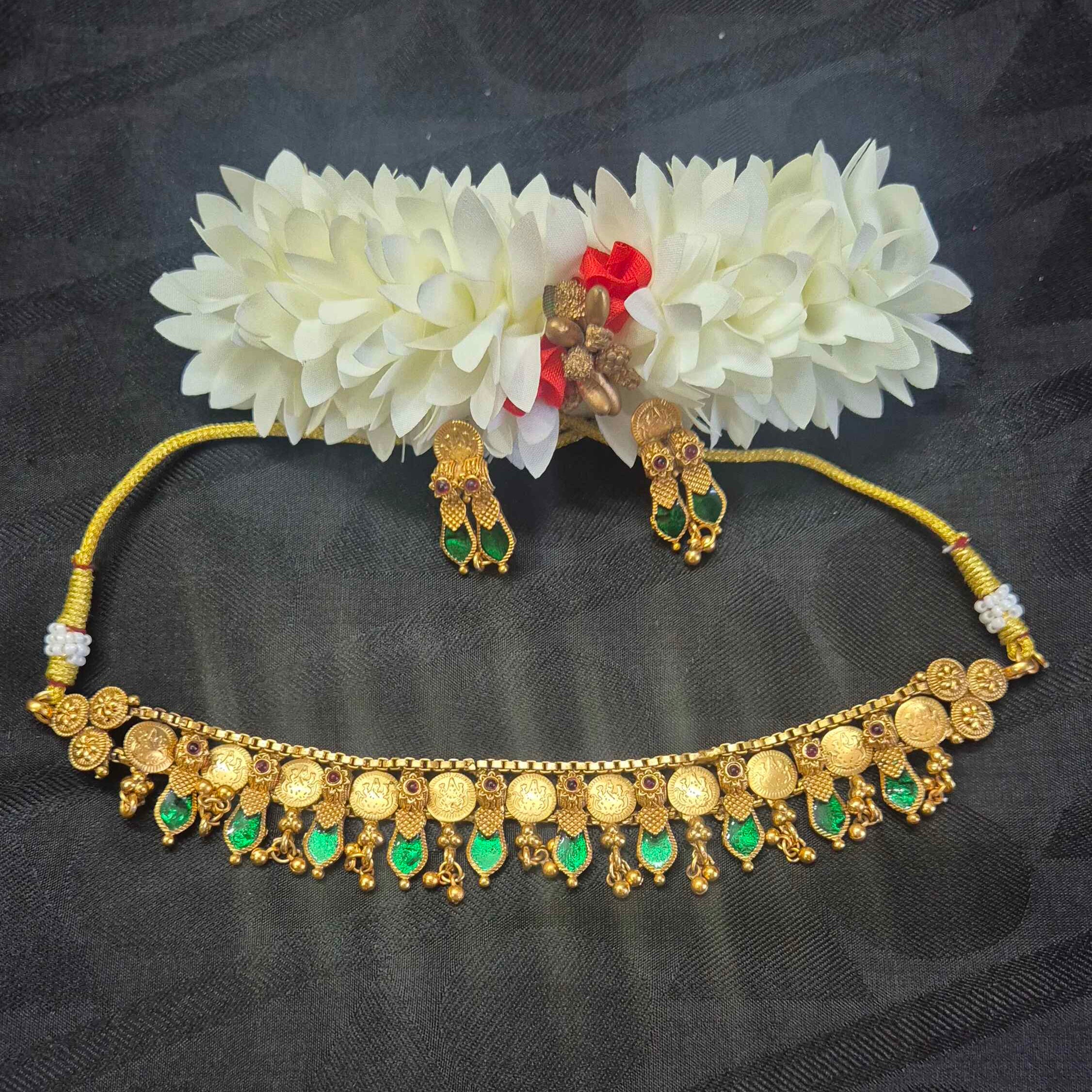 Traditional kerala Pallaikka Choker Necklace Set with golden balls Drops | Traditional Temple Jewelry