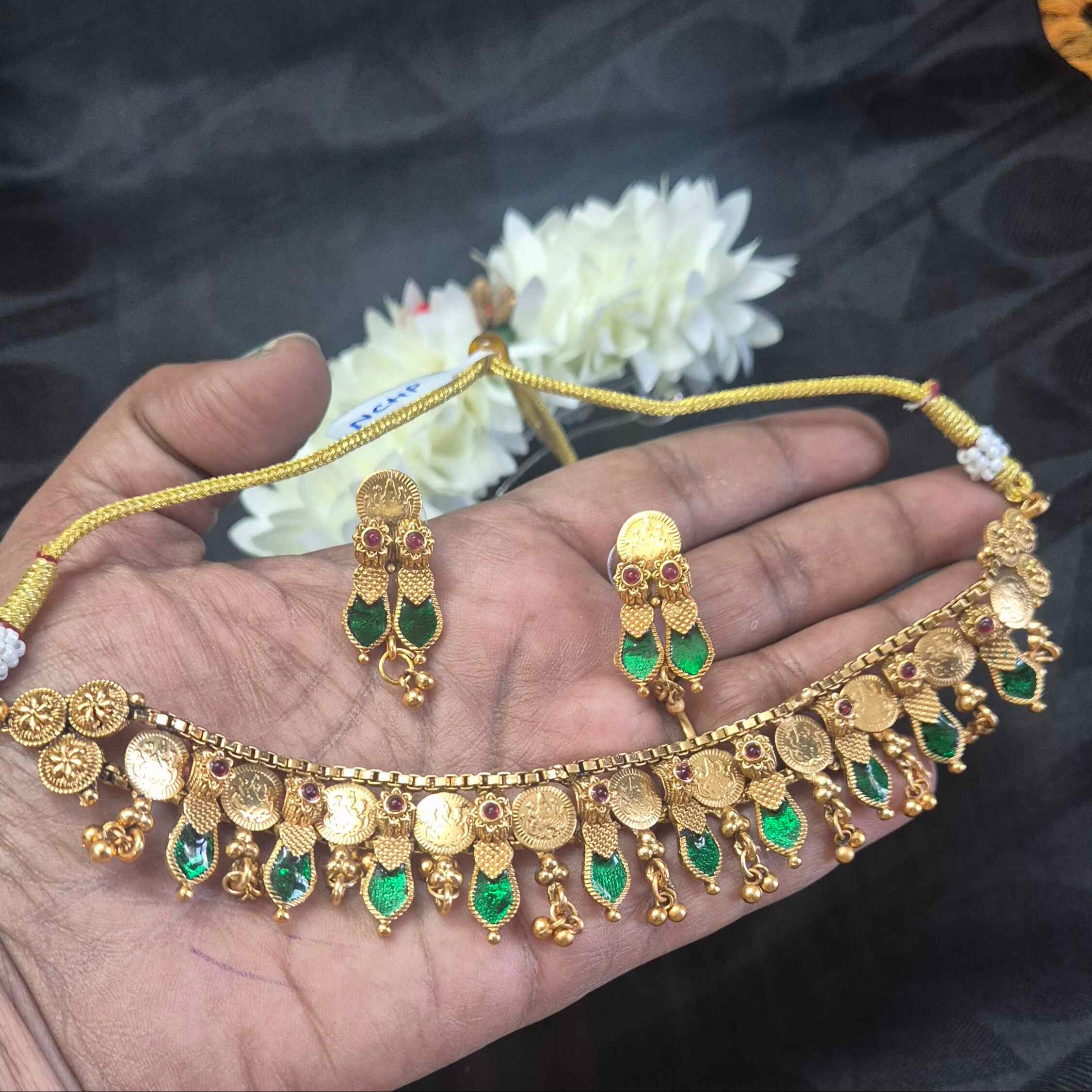 Traditional kerala Pallaikka Choker Necklace Set with golden balls Drops | Traditional Temple Jewelry