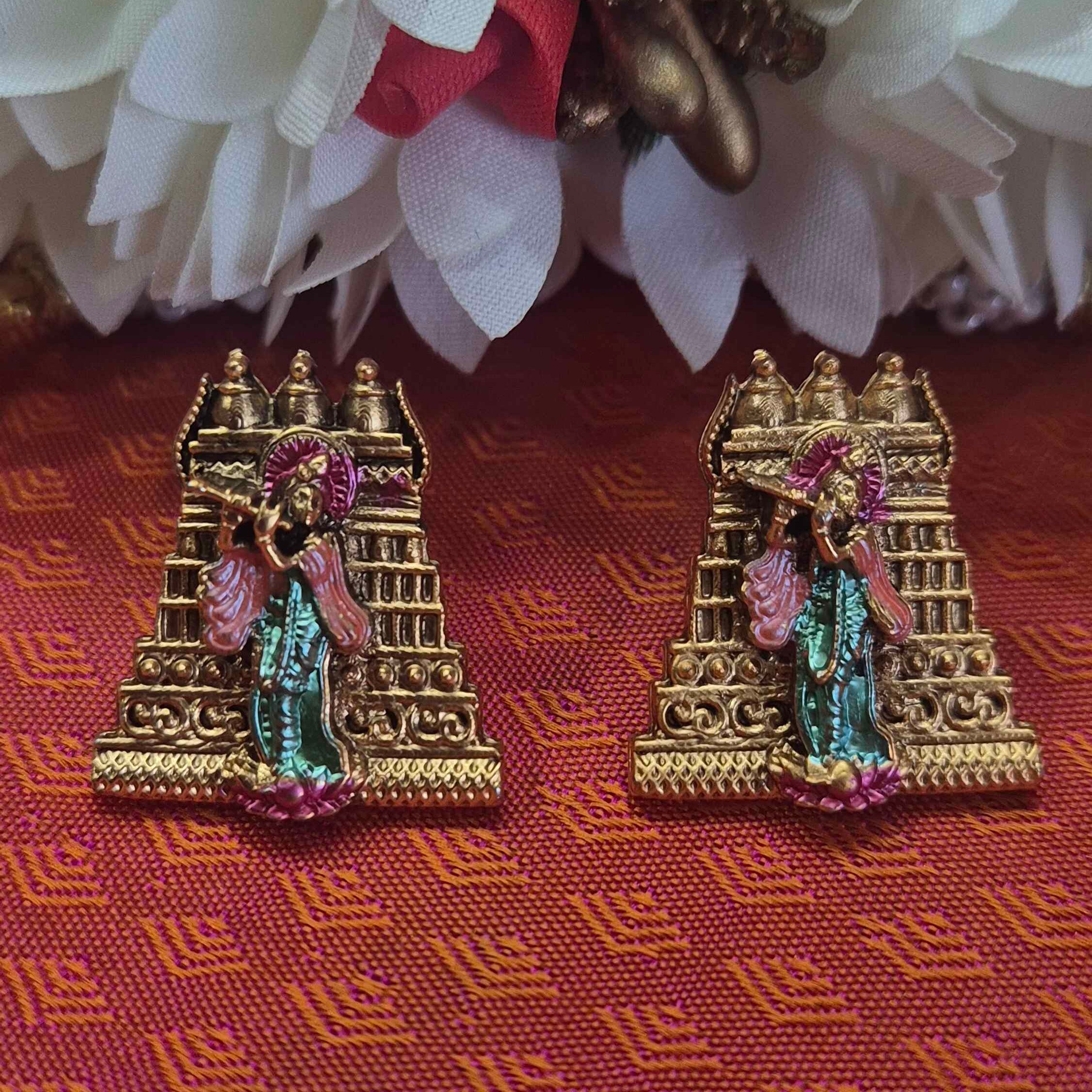 Antique Gold Finish Temple Necklace Set with Divine Krishna pendant | Traditional South Indian Jewelry