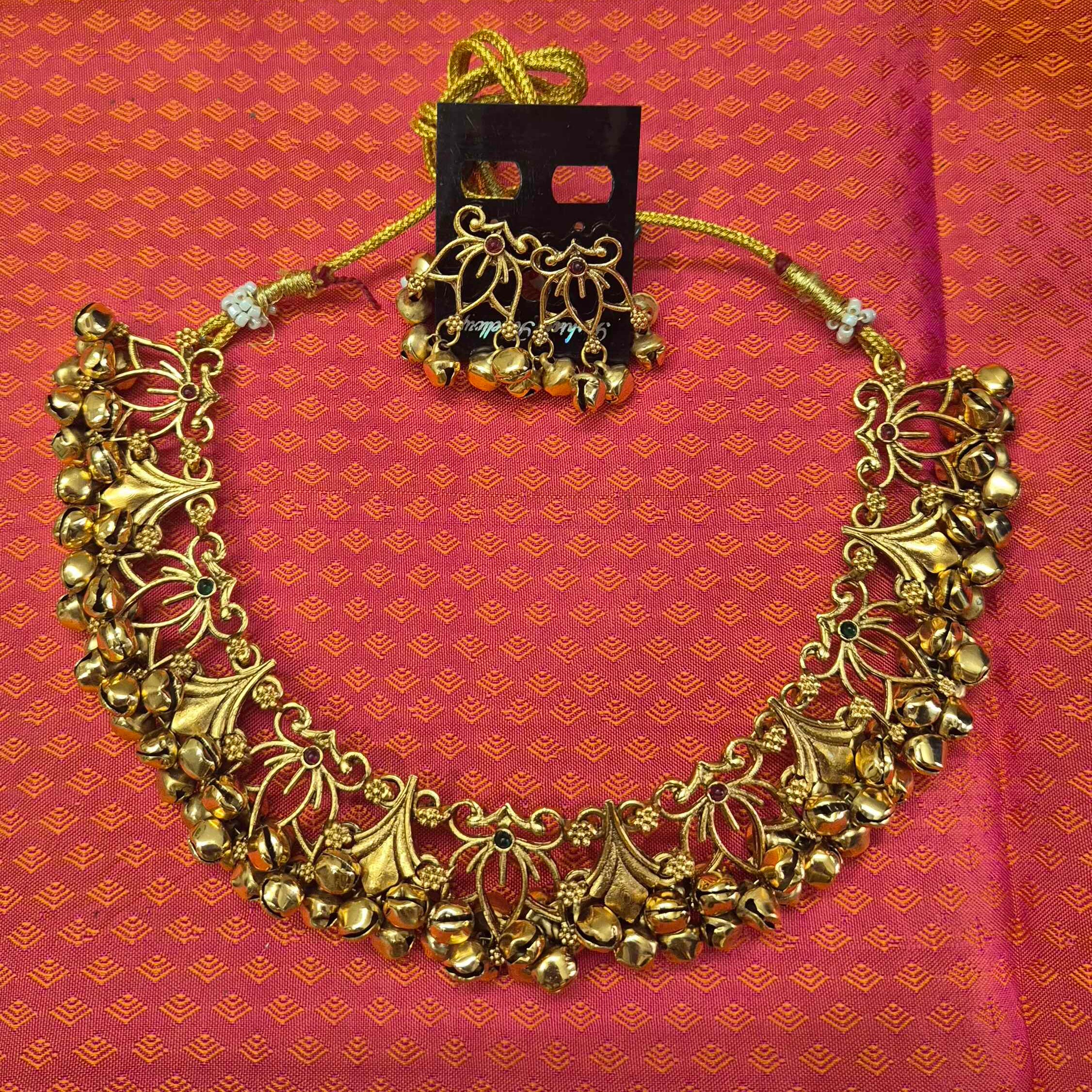 Antique Gold Ghungroo Choker Set with Matching Jhumka Earrings – Traditional Ethnic Jewelry