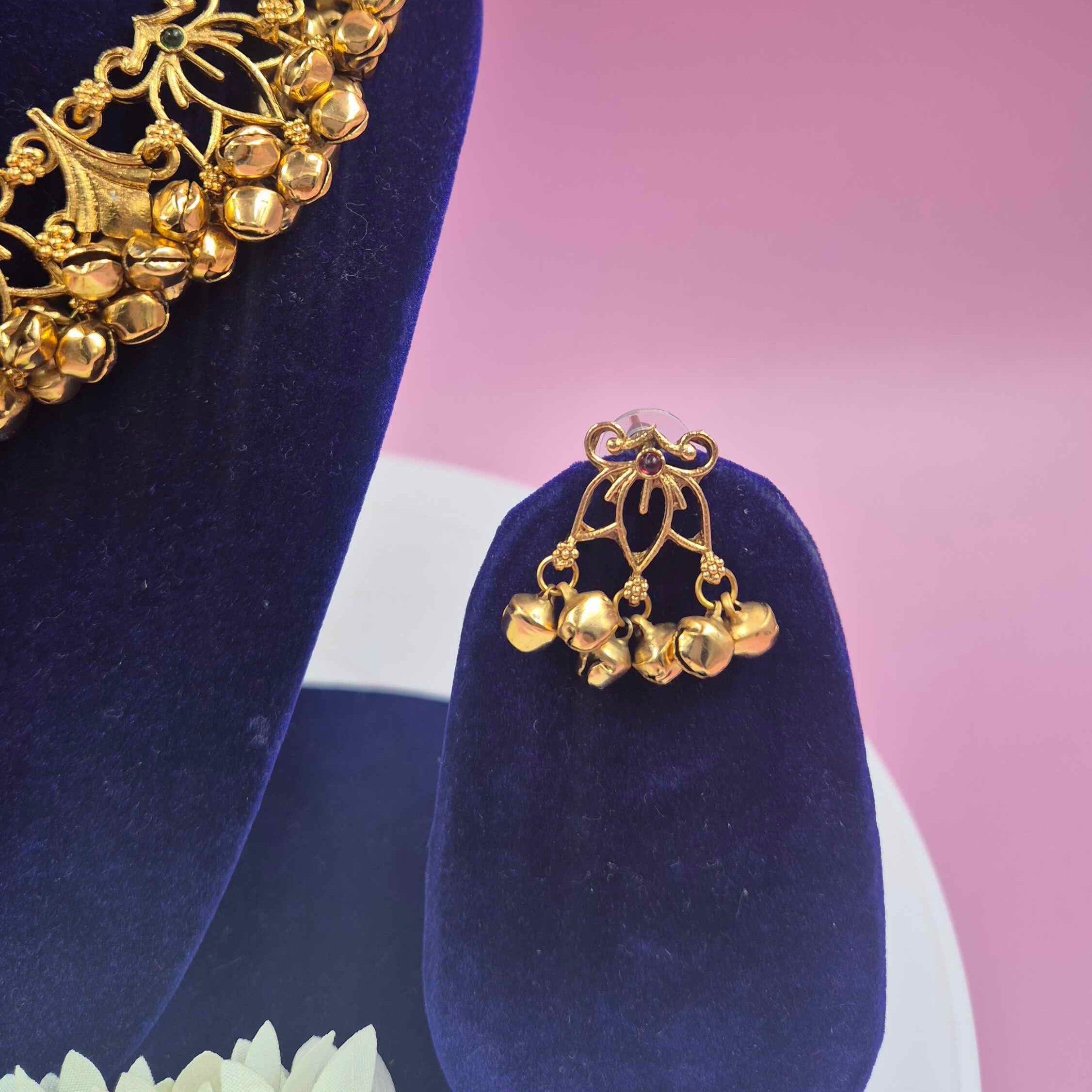 Antique Gold Ghungroo Choker Set with Matching Jhumka Earrings – Traditional Ethnic Jewelry