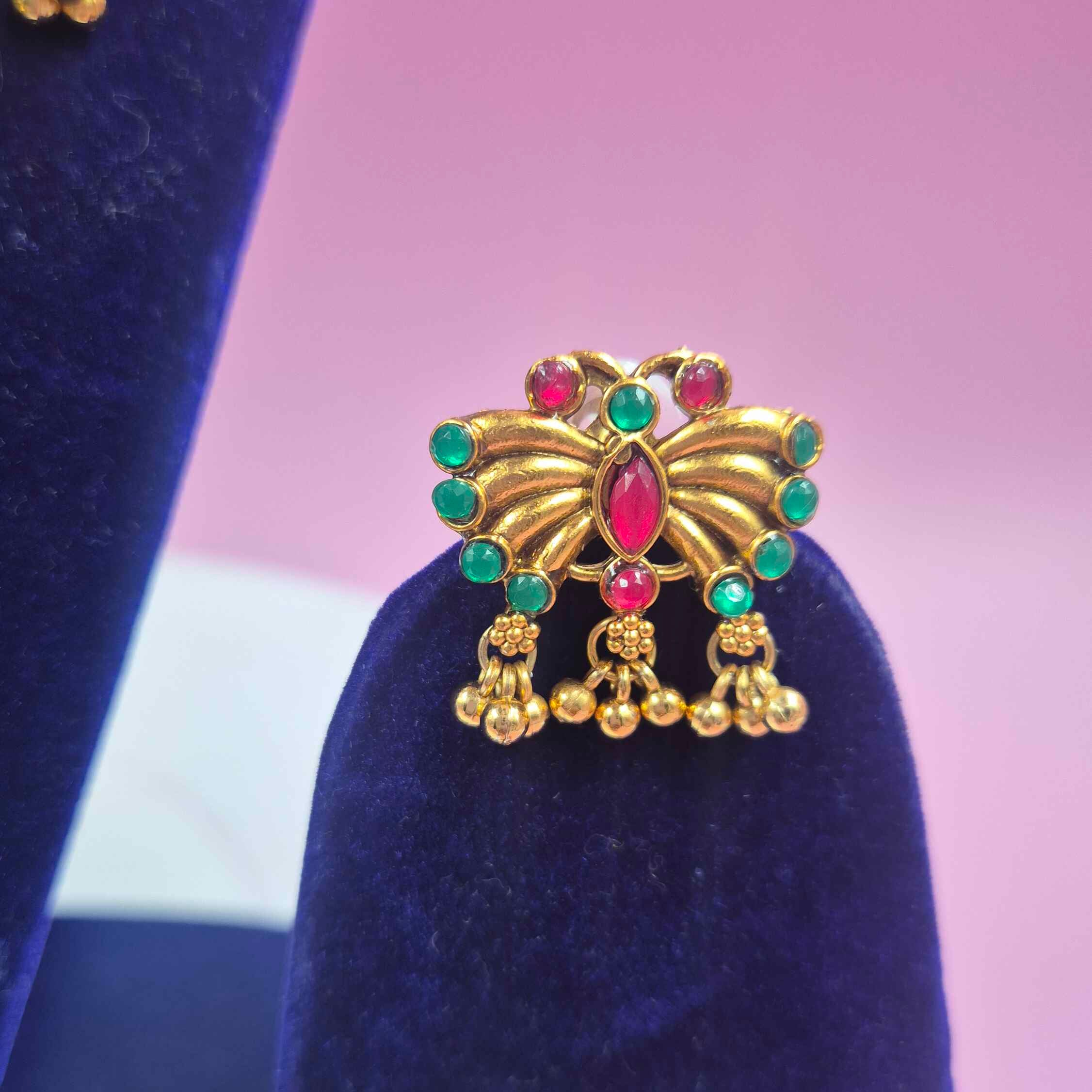 Butterfly pattern Gold Ruby & Emerald Stone Choker Necklace Set with Matching Earrings  SEO Description: