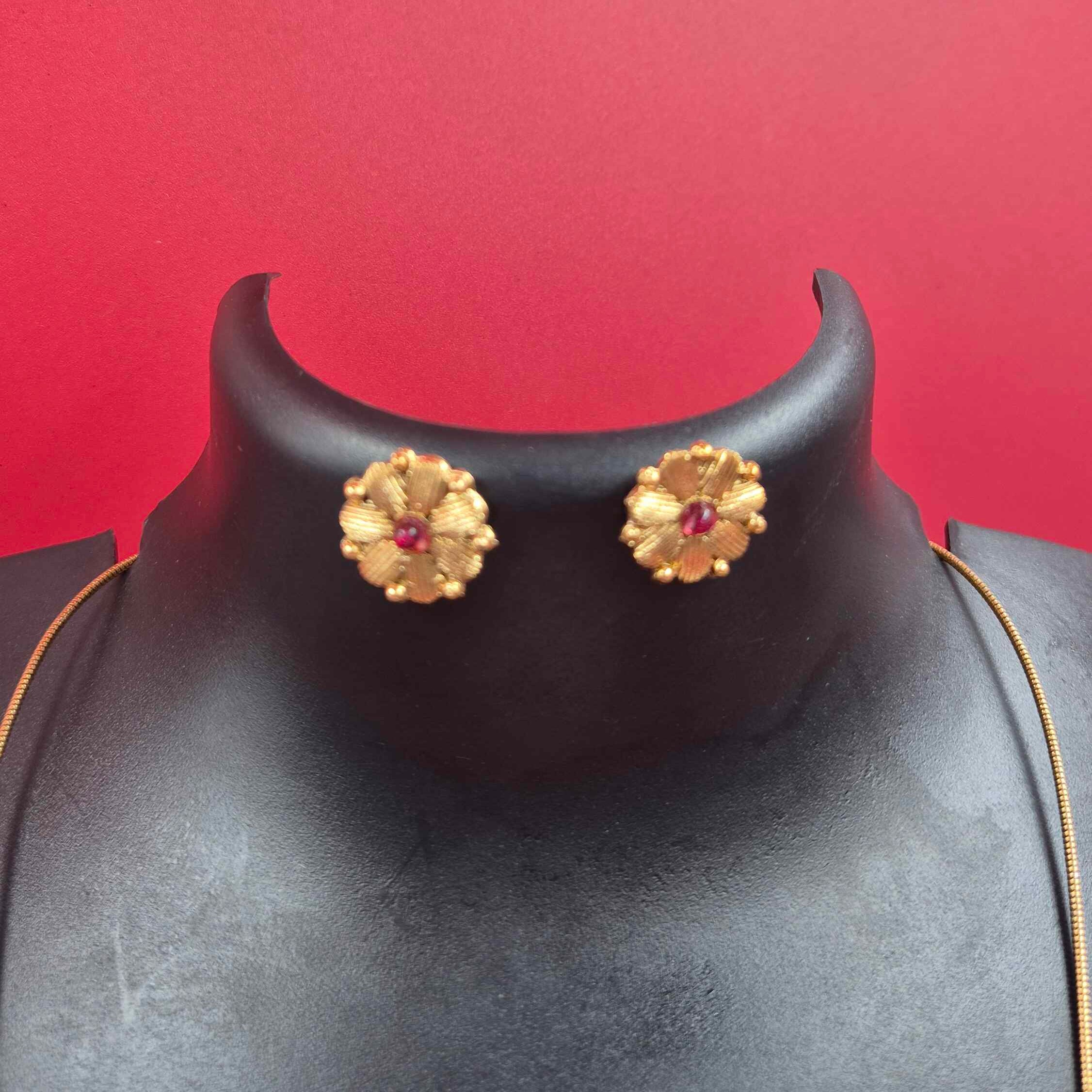 Gold Designer ball Necklace Set with Ruby & Emerald Stone Accents