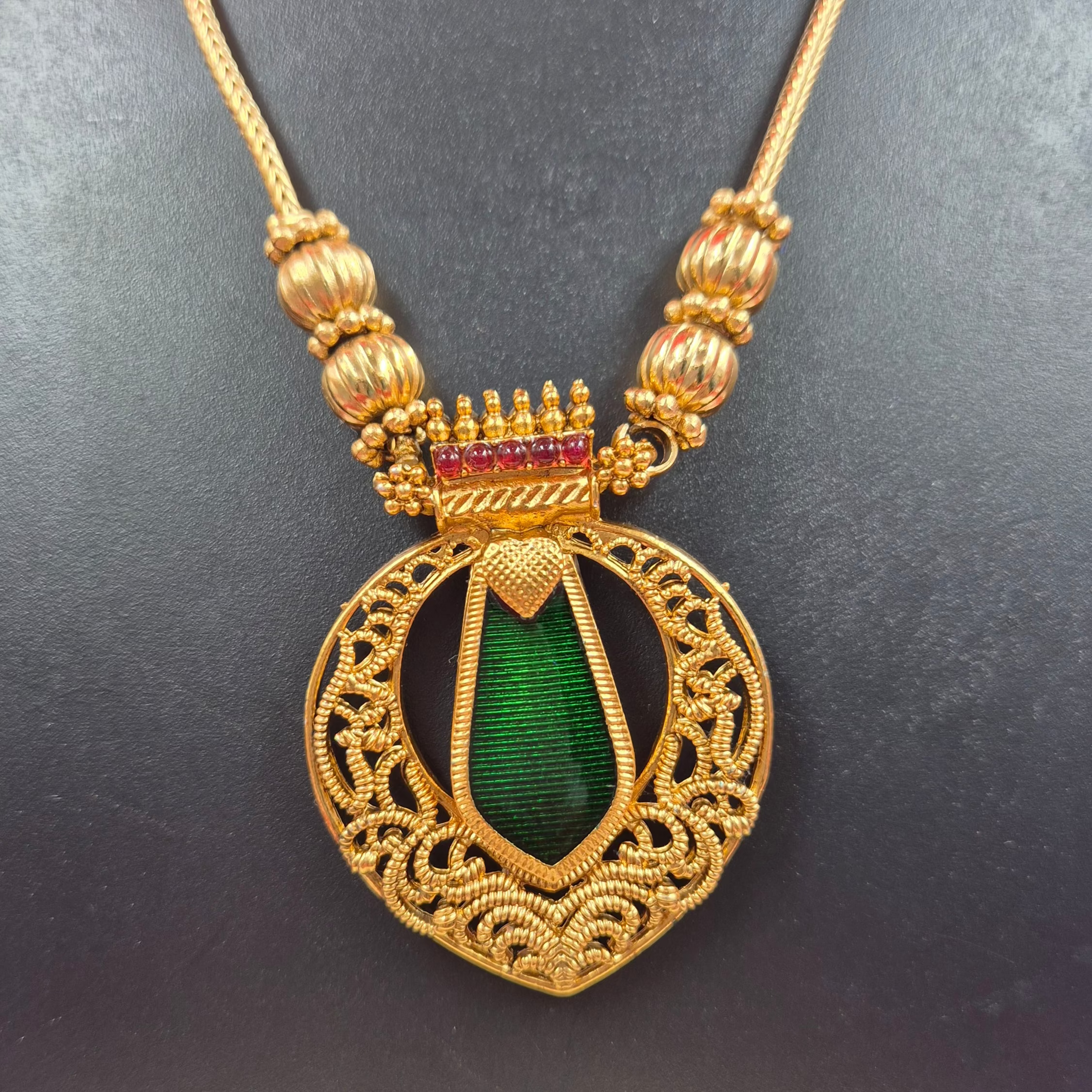 Traditional Palaikka Gold Pendant Necklace Set| Elegant Ethnic Jewelry