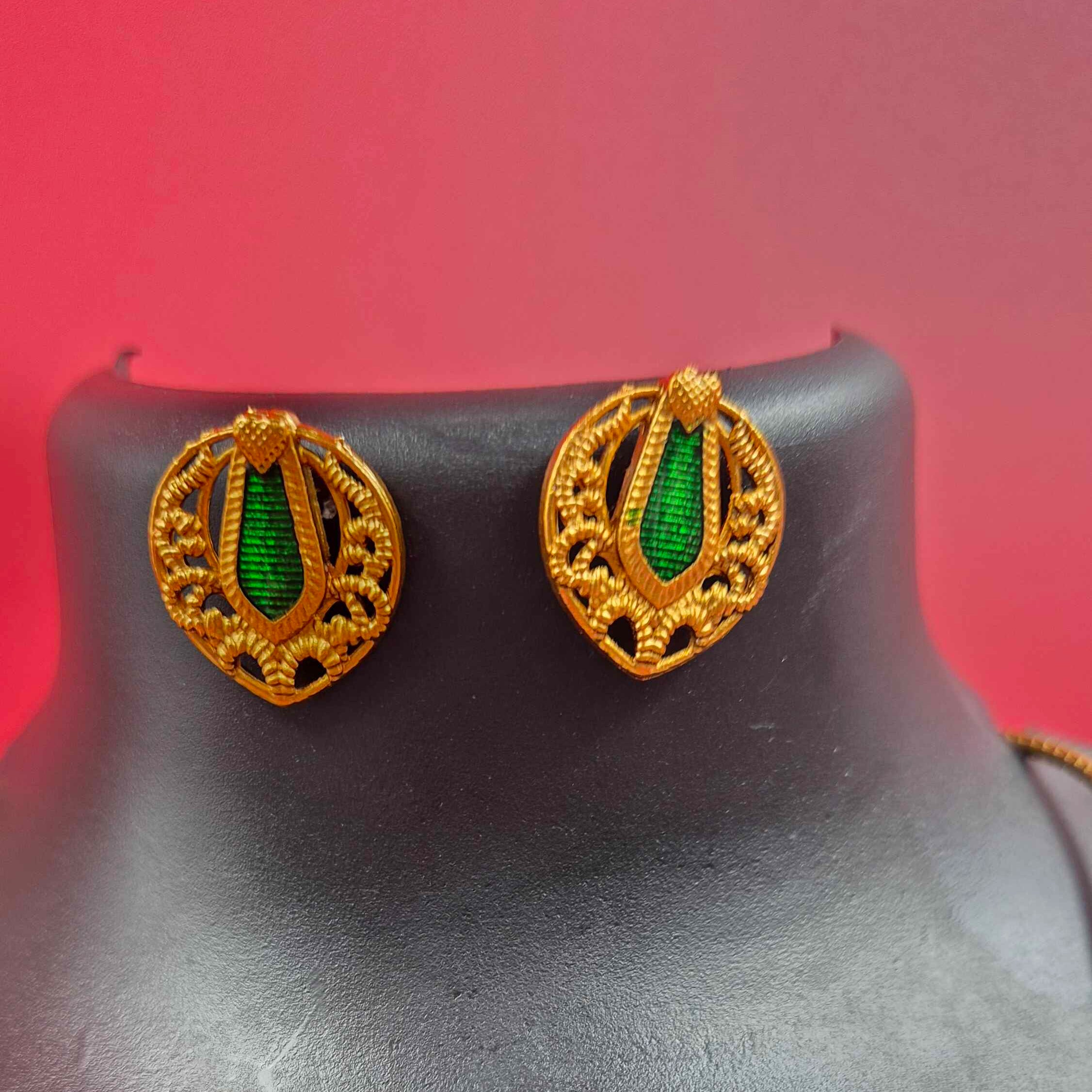 Traditional Palaikka Gold Pendant Necklace Set| Elegant Ethnic Jewelry