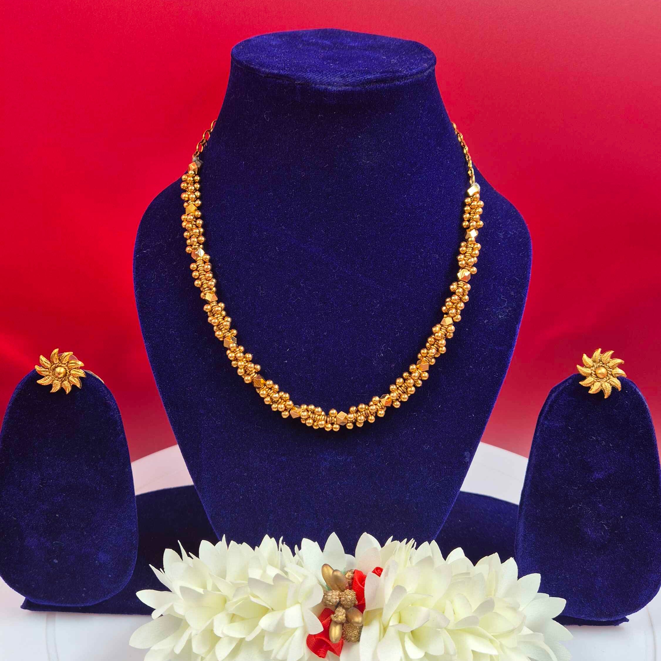 Antique Gold Beaded Necklace Set – Traditional Lightweight Ethnic Jewelry